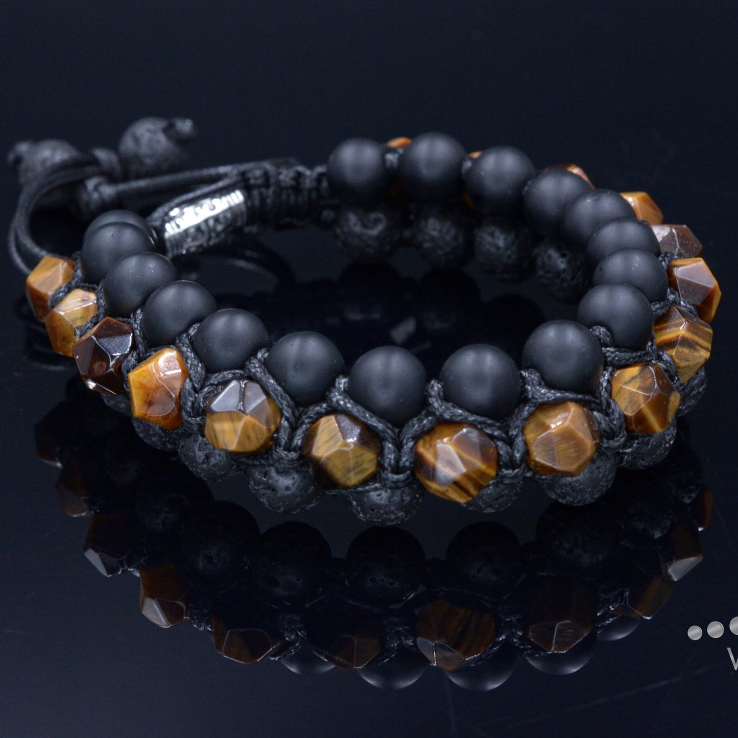 Faceted Tiger's Eye Triple Bracelet Onyx Lava Stone Bracelet 3 Row Raw Beads Bracelet Black Stone Bracelet Macrame Bracelet Gift for Men - Shamballa Bracelet - Birthstone Bracelet - Gemstone Bracelet Men - Chakra Bracelet - Macrame Bracelet - Healing Bracelet - Valinde
