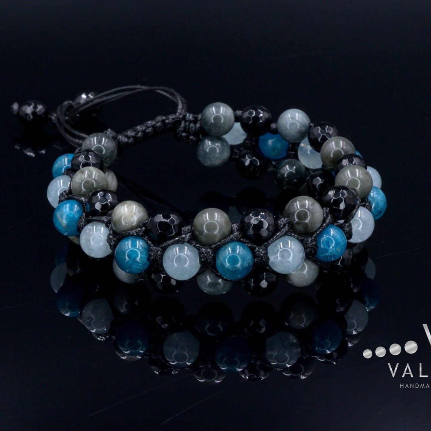 Apatite Triple Bracelet Men's Aquamarine Bracelet Gift for Men Crystal Bracelet Hawk's Eye Bracelet 3 Row Bracelet Adjustable Bracelet- Shamballa Bracelet - Birthstone Bracelet - Gemstone Bracelet Men - Chakra Bracelet - Macrame Bracelet - Healing Bracelet - Valinde