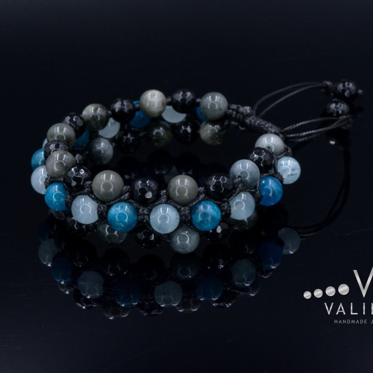 Apatite Triple Bracelet Men's Aquamarine Bracelet Gift for Men Crystal Bracelet Hawk's Eye Bracelet 3 Row Bracelet Adjustable Bracelet- Shamballa Bracelet - Birthstone Bracelet - Gemstone Bracelet Men - Chakra Bracelet - Macrame Bracelet - Healing Bracelet - Valinde