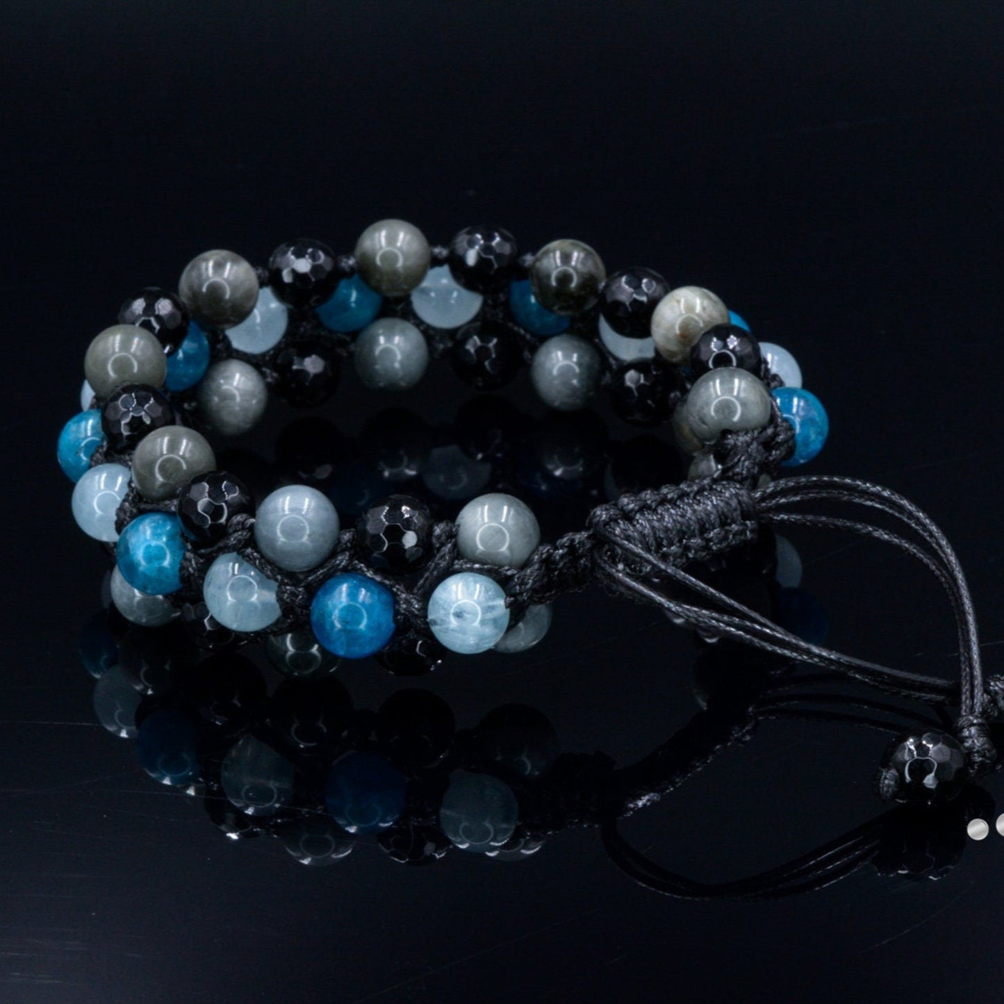 Apatite Triple Bracelet Men's Aquamarine Bracelet Gift for Men Crystal Bracelet Hawk's Eye Bracelet 3 Row Bracelet Adjustable Bracelet- Shamballa Bracelet - Birthstone Bracelet - Gemstone Bracelet Men - Chakra Bracelet - Macrame Bracelet - Healing Bracelet - Valinde