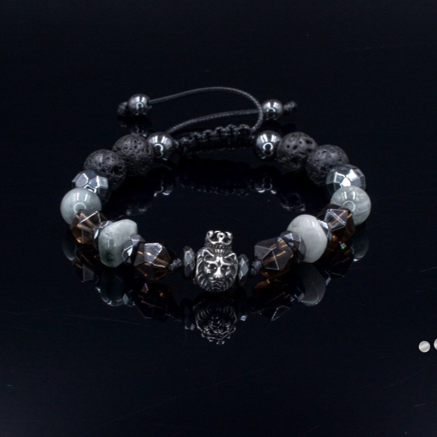 Men's Lion Bracelet Hawk's Eye and Hematite Beads Bracelet Steel Lion Head Bracelet Gift for Men Crystal Bracelet Adjustable Bracelet - Shamballa Bracelet - Mantra Bracelet - Birthstone Bracelet - Gemstone Bracelet Men - Chakra Bracelet - Macrame Bracelet - Healing Bracelet - Valinde