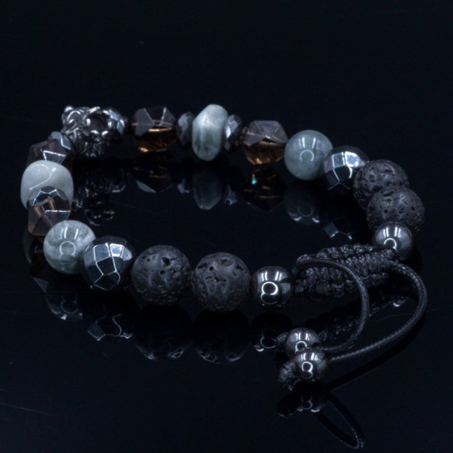 Men's Lion Bracelet Hawk's Eye and Hematite Beads Bracelet Steel Lion Head Bracelet Gift for Men Crystal Bracelet Adjustable Bracelet - Shamballa Bracelet - Mantra Bracelet - Birthstone Bracelet - Gemstone Bracelet Men - Chakra Bracelet - Macrame Bracelet - Healing Bracelet - Valinde