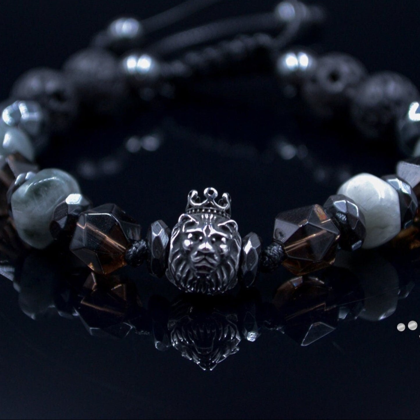 Men's Lion Bracelet Hawk's Eye and Hematite Beads Bracelet Steel Lion Head Bracelet Gift for Men Crystal Bracelet Adjustable Bracelet - Shamballa Bracelet - Mantra Bracelet - Birthstone Bracelet - Gemstone Bracelet Men - Chakra Bracelet - Macrame Bracelet - Healing Bracelet - Valinde