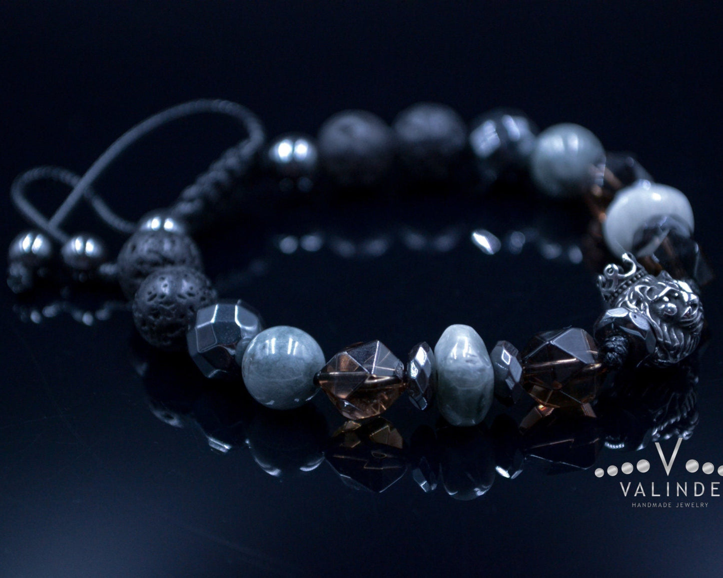 Men's Lion Bracelet Hawk's Eye and Hematite Beads Bracelet Steel Lion Head Bracelet Gift for Men Crystal Bracelet Adjustable Bracelet - Shamballa Bracelet - Mantra Bracelet - Birthstone Bracelet - Gemstone Bracelet Men - Chakra Bracelet - Macrame Bracelet - Healing Bracelet - Valinde