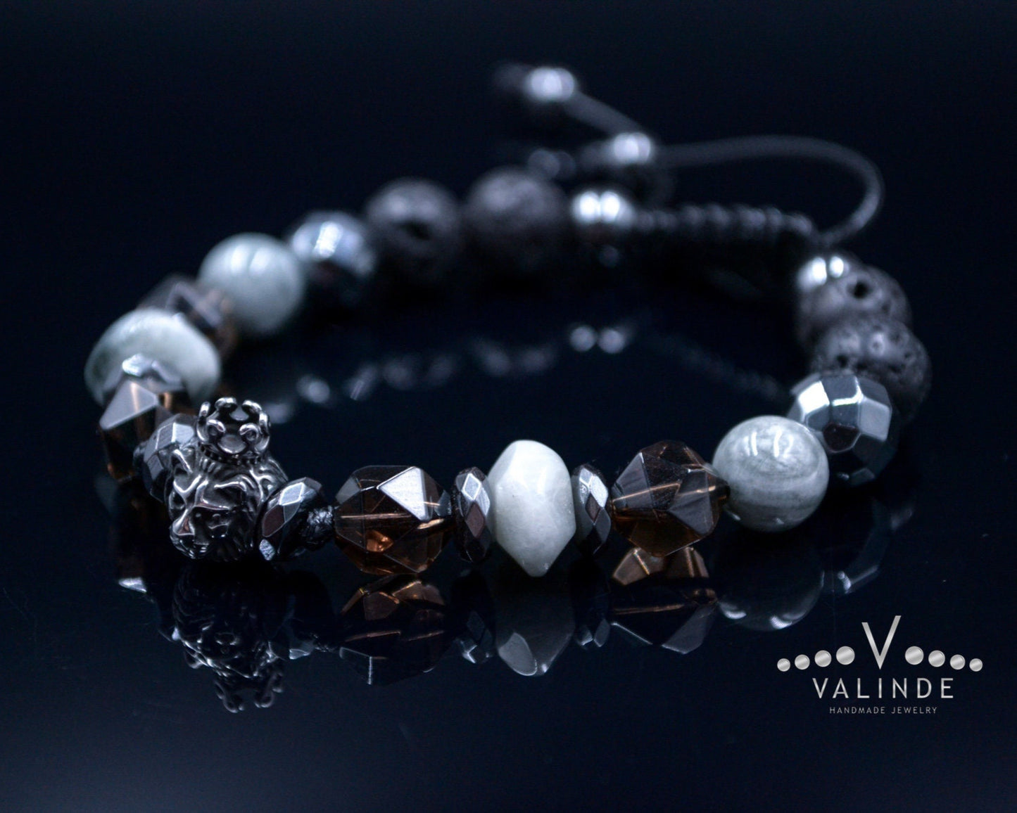 Men's Lion Bracelet Hawk's Eye and Hematite Beads Bracelet Steel Lion Head Bracelet Gift for Men Crystal Bracelet Adjustable Bracelet - Shamballa Bracelet - Mantra Bracelet - Birthstone Bracelet - Gemstone Bracelet Men - Chakra Bracelet - Macrame Bracelet - Healing Bracelet - Valinde
