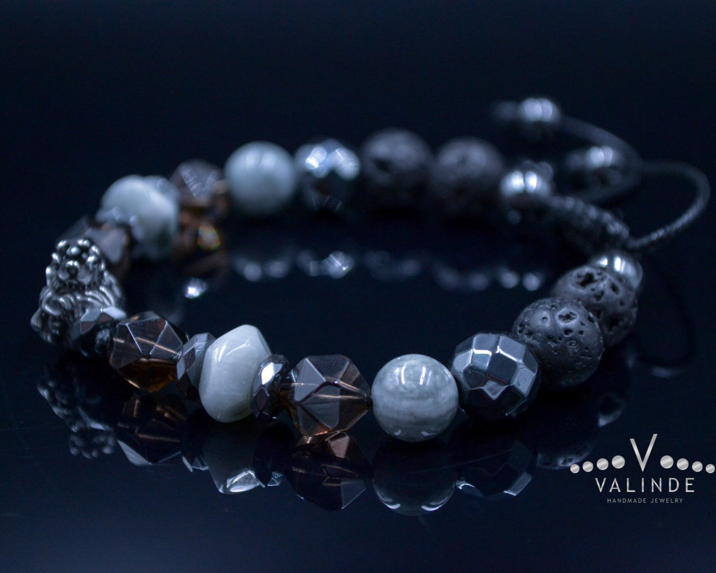 Men's Lion Bracelet Hawk's Eye and Hematite Beads Bracelet Steel Lion Head Bracelet Gift for Men Crystal Bracelet Adjustable Bracelet - Shamballa Bracelet - Mantra Bracelet - Birthstone Bracelet - Gemstone Bracelet Men - Chakra Bracelet - Macrame Bracelet - Healing Bracelet - Valinde