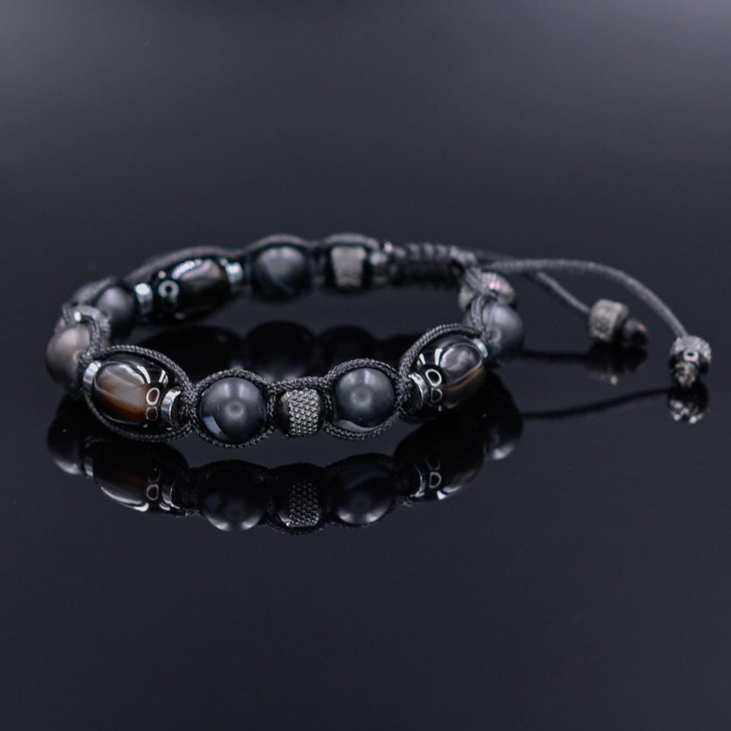 Men's Black Natural Agate Stainless Steel Beaded Gemstone Bracelet, Gift for Men, Braided Adjustable Macrame Bracelet, Gift for Him - Shamballa Bracelet - Mantra Bracelet - Yoga Bracelet - Birthstone Bracelet - Gemstone Bracelet Men - Chakra Bracelet - Macrame Bracelet - Healing Bracelet - Gift for Father - Gift For Men - Valinde
