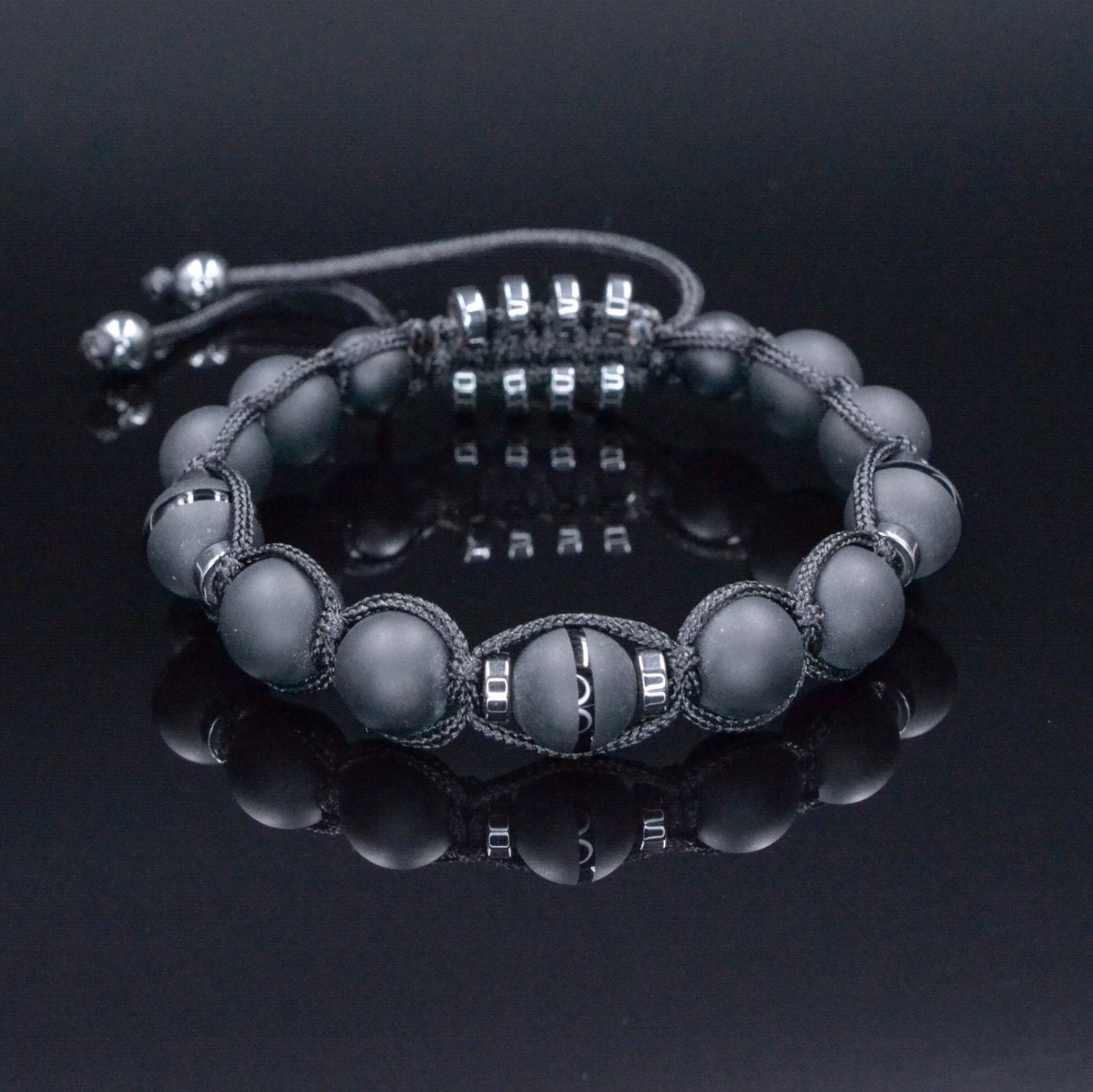 Men's Black Onyx Hematite Beaded Bracelet, Gemstone Braided Adjustable Bracelet, Gift for Men, Father's Day Gift, Crystal Amulet Bracelet - Shamballa Bracelet - Mantra Bracelet - Birthstone Bracelet - Gemstone Bracelet Men - Chakra Bracelet - Macrame Bracelet - Healing Bracelet - Valinde