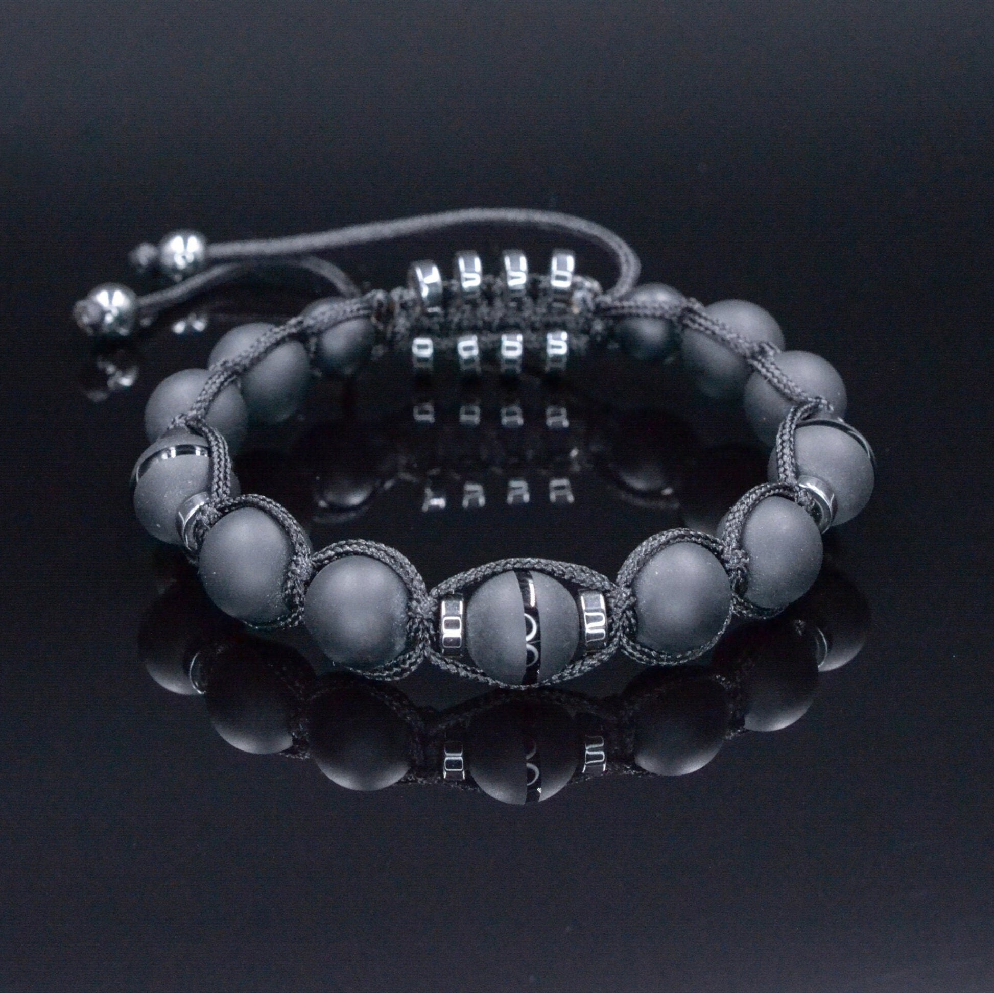 Men's Black Onyx Hematite Beaded Bracelet, Gemstone Braided Adjustable Bracelet, Gift for Men, Father's Day Gift, Crystal Amulet Bracelet  - Shamballa Bracelet - Mantra Bracelet  -  Birthstone Bracelet - Gemstone Bracelet Men - Chakra Bracelet - Macrame Bracelet - Healing Bracelet - Valinde