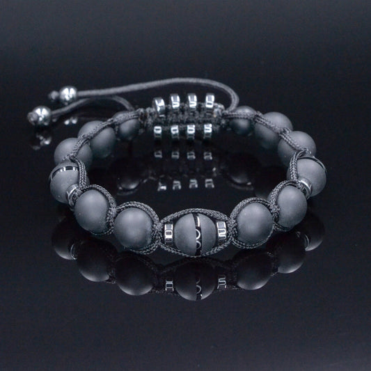 Men's Black Onyx Hematite Beaded Bracelet, Gemstone Braided Adjustable Bracelet, Gift for Men, Father's Day Gift, Crystal Amulet Bracelet  - Shamballa Bracelet - Mantra Bracelet  -  Birthstone Bracelet - Gemstone Bracelet Men - Chakra Bracelet - Macrame Bracelet - Healing Bracelet - Valinde