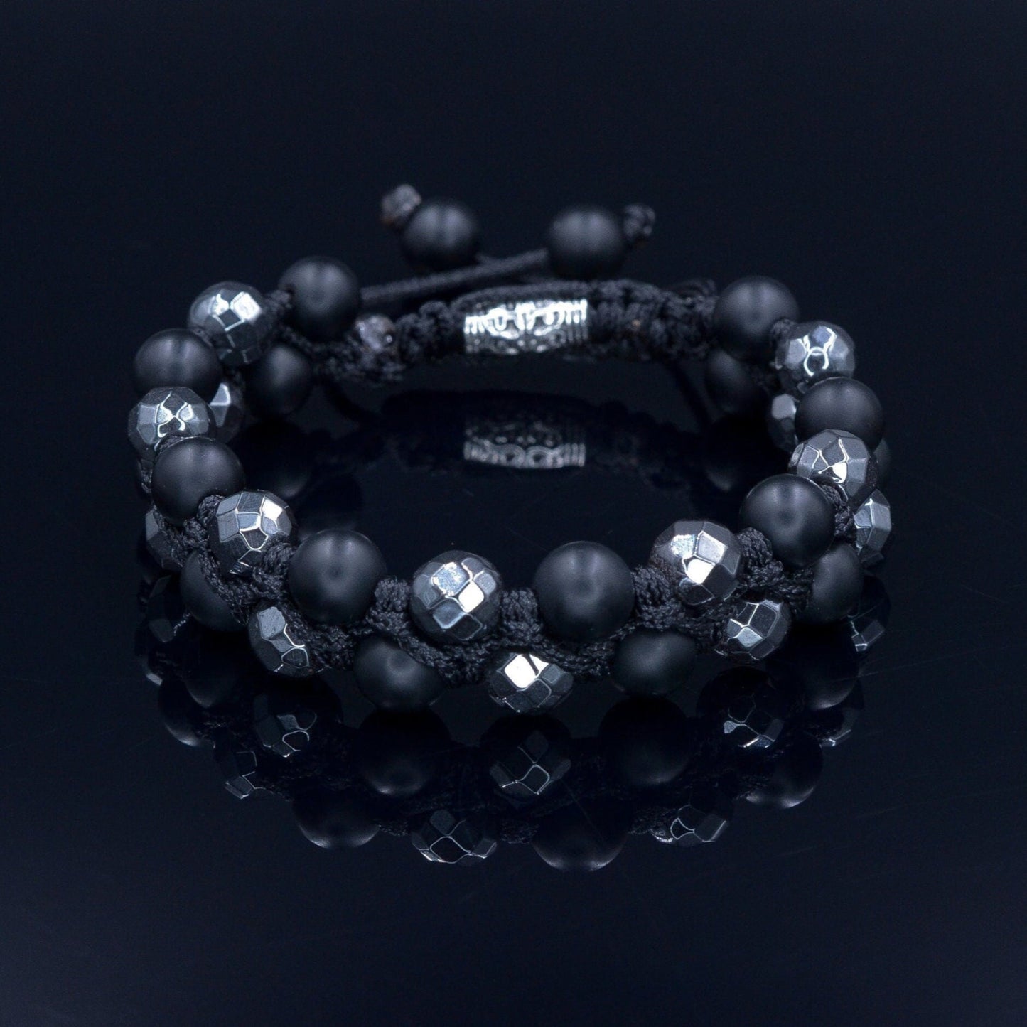 Men's Grey Hematite Bracelet Double Row Macrame Bracelet Black Onyx Beaded Bracelet Stone Bracelet Adjustable Bracelet Gift for Men - Shamballa Bracelet - Birthstone Bracelet - Gemstone Bracelet Men - Chakra Bracelet - Macrame Bracelet - Healing Bracelet - Valinde