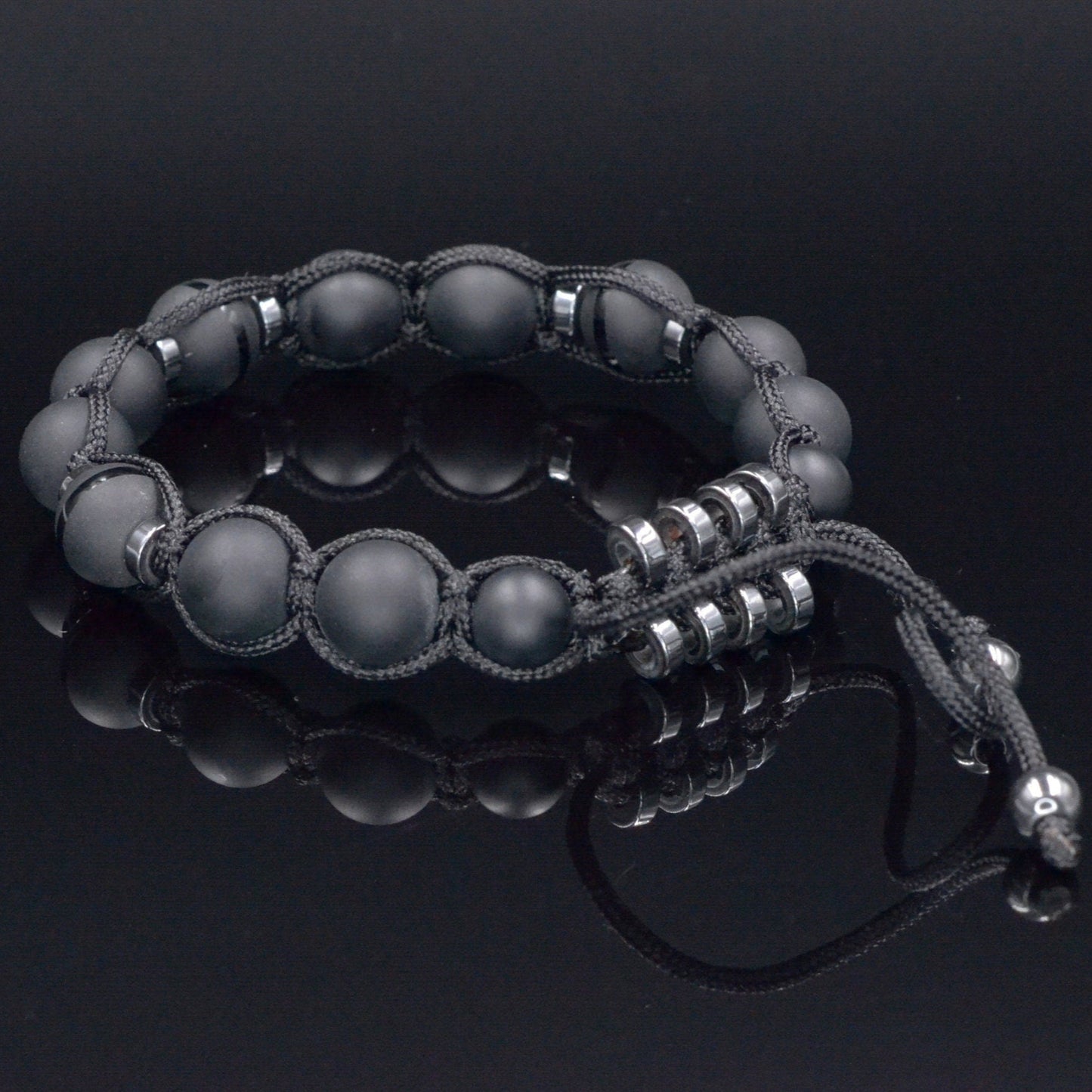 Men's Black Onyx Hematite Beaded Bracelet, Gemstone Braided Adjustable Bracelet, Gift for Men, Father's Day Gift, Crystal Amulet Bracelet - Shamballa Bracelet - Mantra Bracelet - Birthstone Bracelet - Gemstone Bracelet Men - Chakra Bracelet - Macrame Bracelet - Healing Bracelet - Valinde