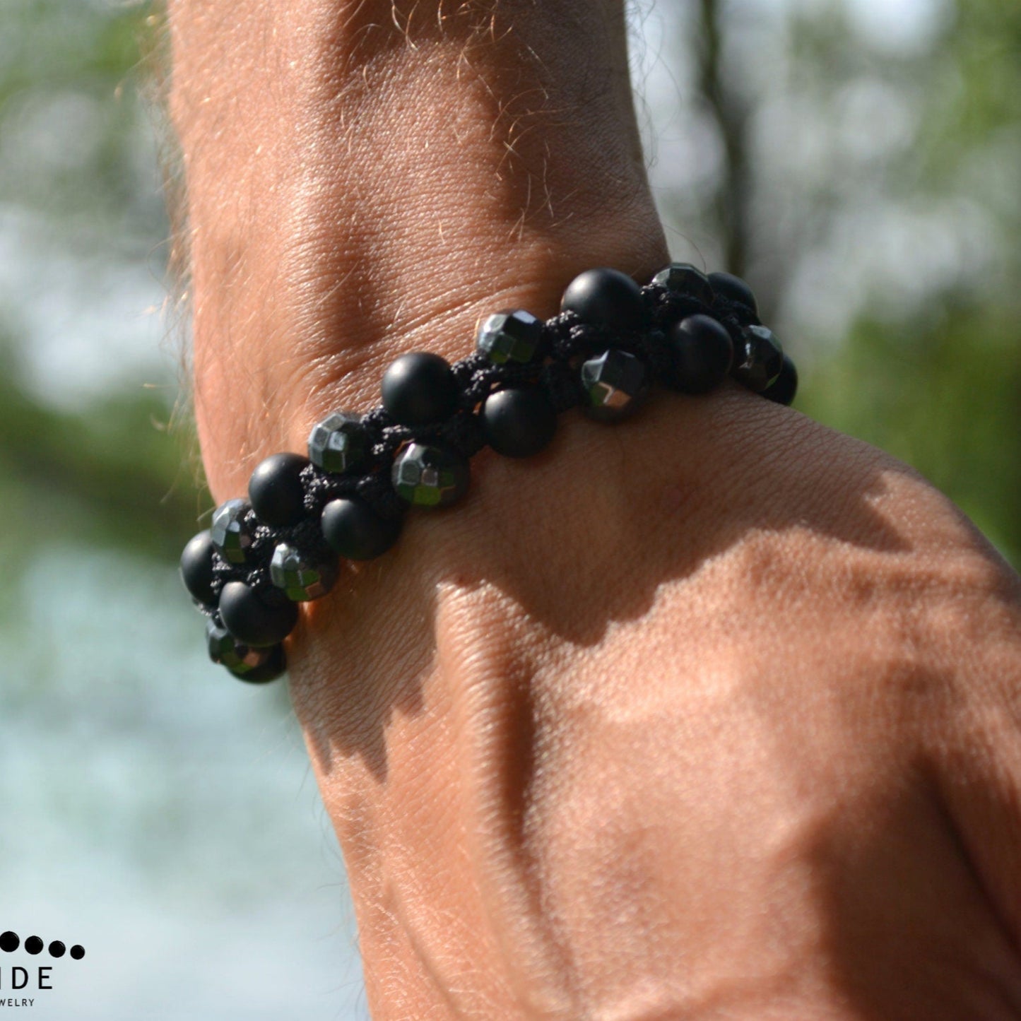 Men's Grey Hematite Bracelet Double Row Macrame Bracelet Black Onyx Beaded Bracelet Stone Bracelet Adjustable Bracelet Gift for Men - Shamballa Bracelet - Birthstone Bracelet - Gemstone Bracelet Men - Chakra Bracelet - Macrame Bracelet - Healing Bracelet - Valinde