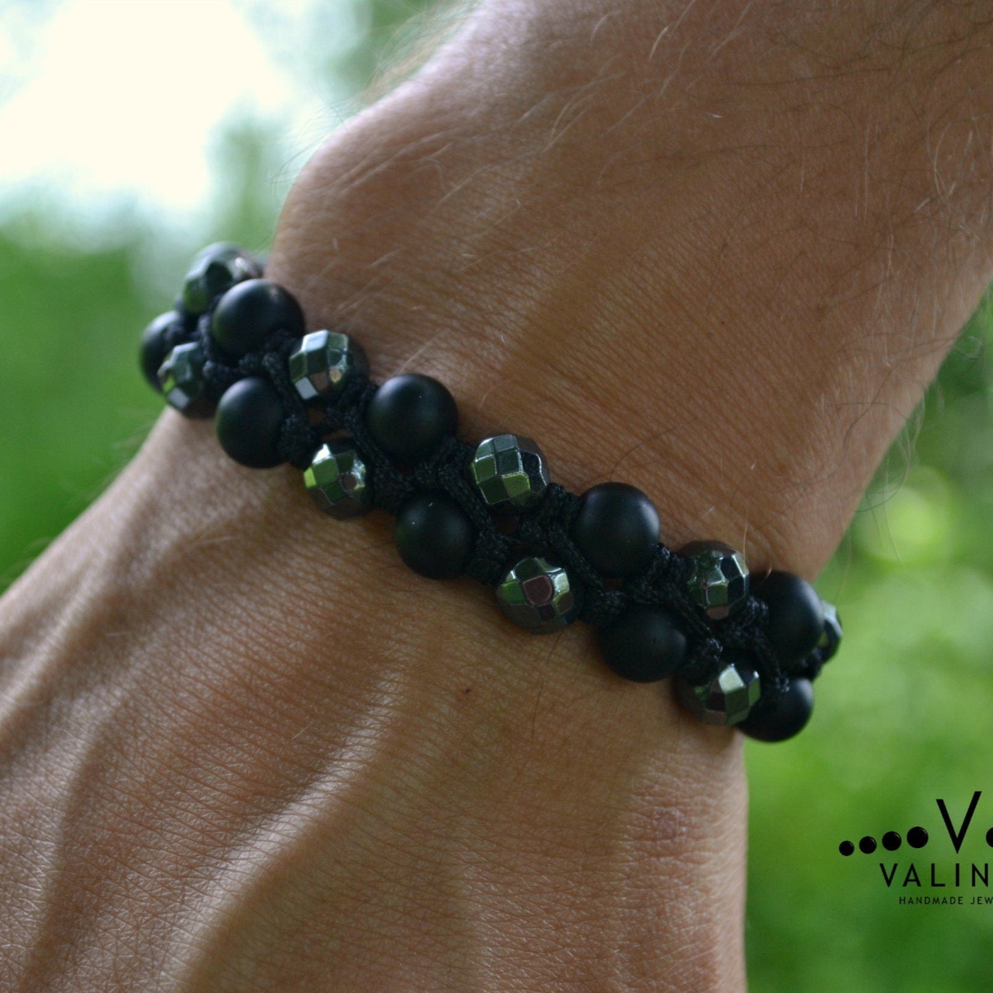 Beaded Bracelet_Men Bracelet_Hematite Onyx_Gemstone Bracelet_Handmade Jewelry_Chakra Bracelet_Birthstone Bracelet_Valinde_2