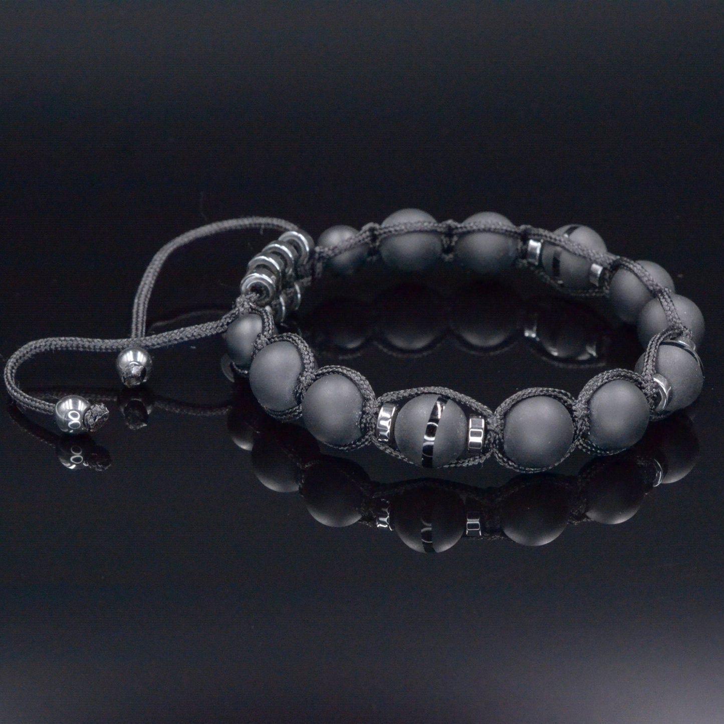 Men's Black Onyx Hematite Beaded Bracelet, Gemstone Braided Adjustable Bracelet, Gift for Men, Father's Day Gift, Crystal Amulet Bracelet - Shamballa Bracelet - Mantra Bracelet - Birthstone Bracelet - Gemstone Bracelet Men - Chakra Bracelet - Macrame Bracelet - Healing Bracelet - Valinde