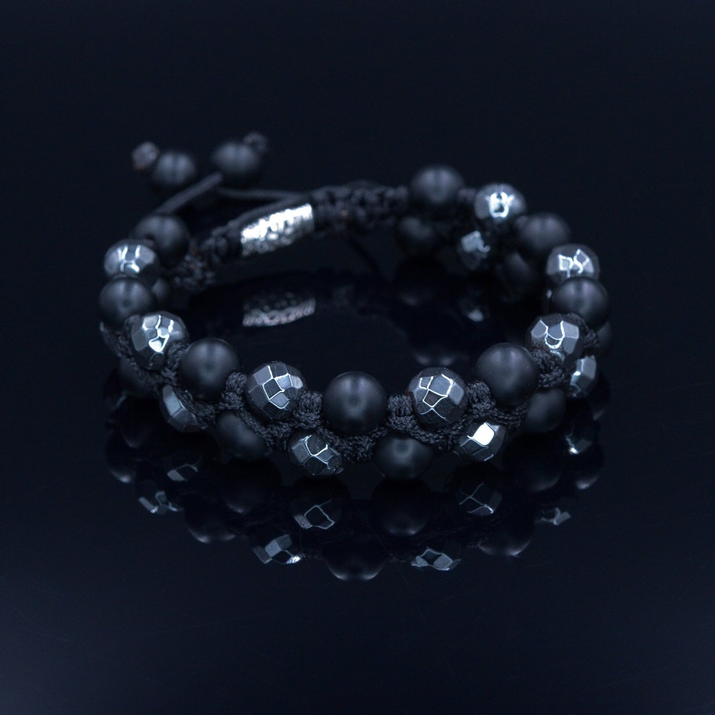 Men's Grey Hematite Bracelet Double Row Macrame Bracelet Black Onyx Beaded Bracelet Stone Bracelet Adjustable Bracelet Gift for Men - Shamballa Bracelet - Birthstone Bracelet - Gemstone Bracelet Men - Chakra Bracelet - Macrame Bracelet - Healing Bracelet - Valinde
