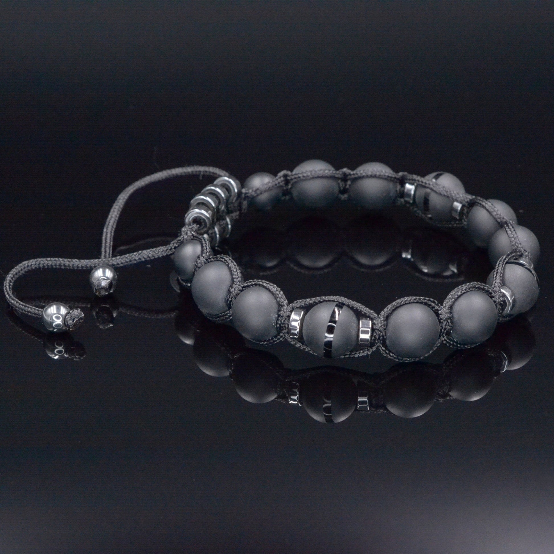 Men's Black Onyx Hematite Beaded Bracelet, Gemstone Braided Adjustable Bracelet, Gift for Men, Father's Day Gift, Crystal Amulet Bracelet  - Shamballa Bracelet - Mantra Bracelet  -  Birthstone Bracelet - Gemstone Bracelet Men - Chakra Bracelet - Macrame Bracelet - Healing Bracelet - Valinde