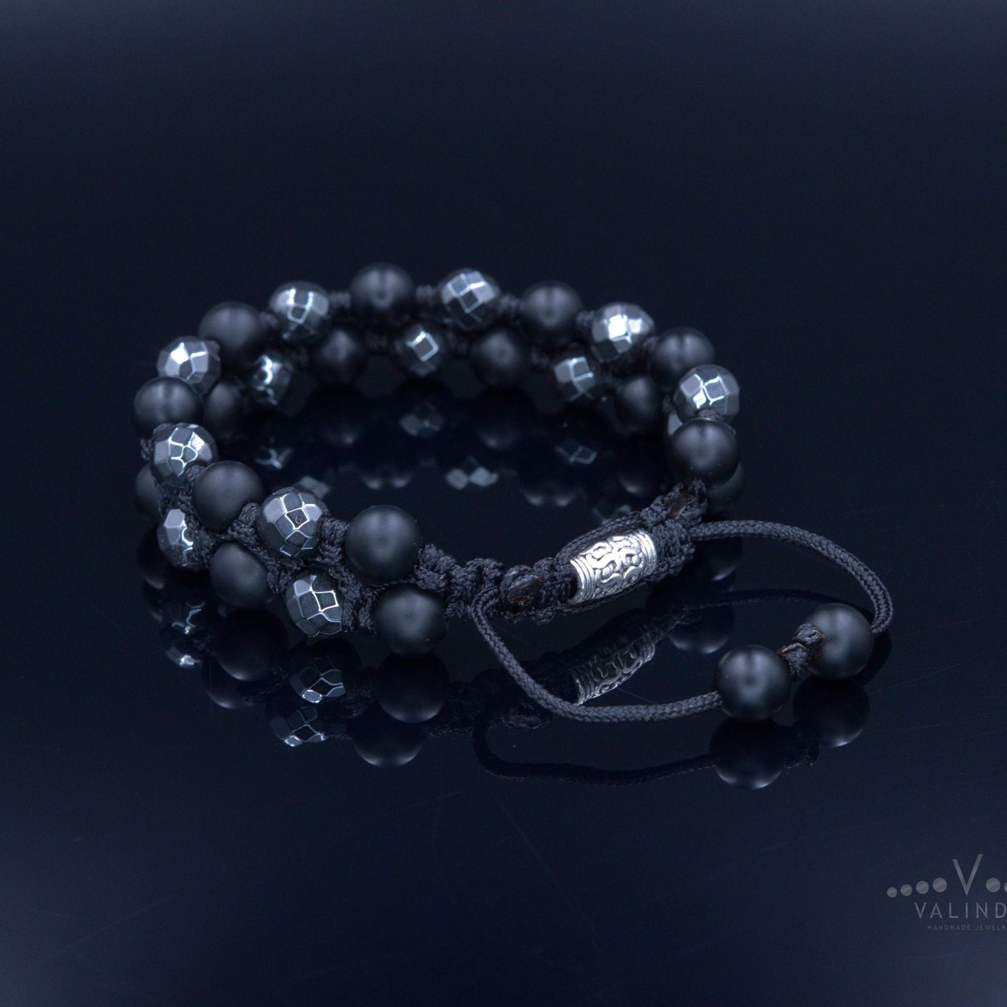 Men's Grey Hematite Bracelet Double Row Macrame Bracelet Black Onyx Beaded Bracelet Stone Bracelet Adjustable Bracelet Gift for Men - Shamballa Bracelet - Birthstone Bracelet - Gemstone Bracelet Men - Chakra Bracelet - Macrame Bracelet - Healing Bracelet - Valinde