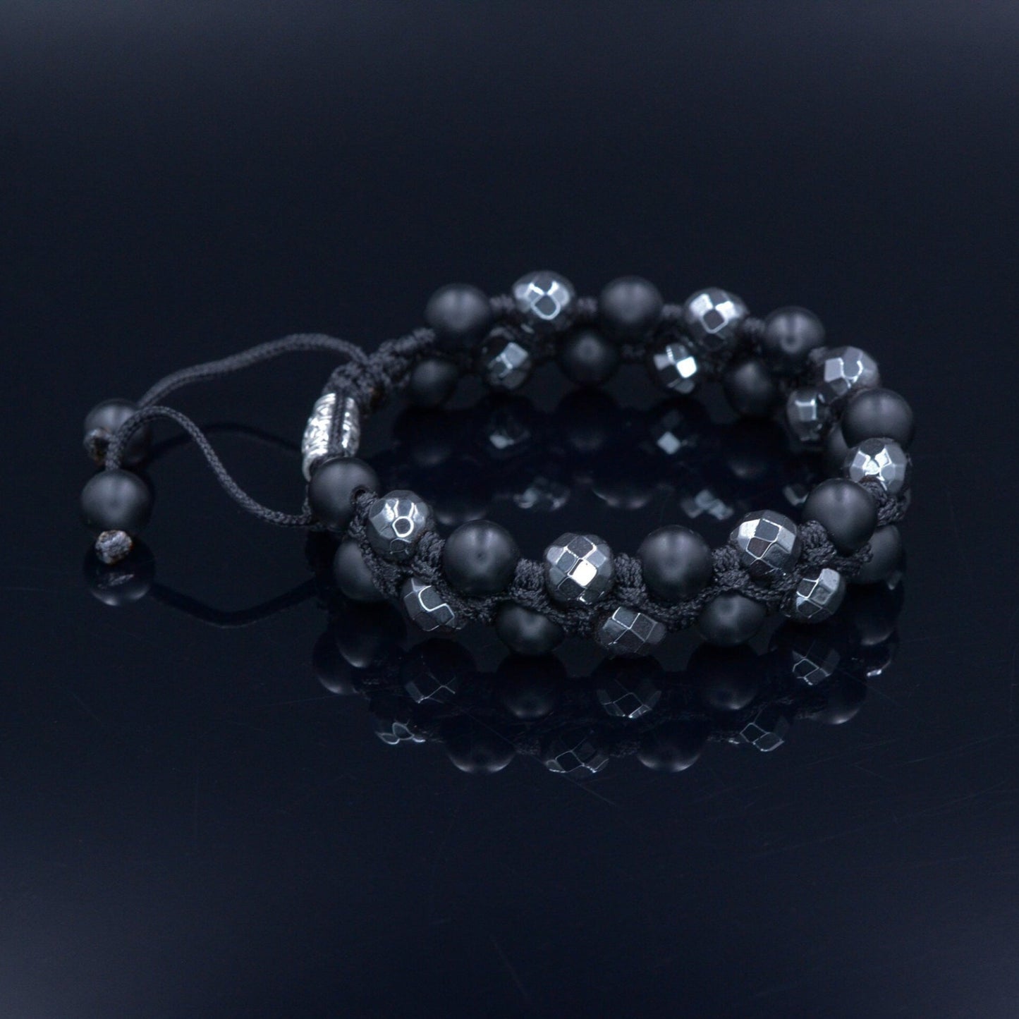 Men's Grey Hematite Bracelet Double Row Macrame Bracelet Black Onyx Beaded Bracelet Stone Bracelet Adjustable Bracelet Gift for Men - Shamballa Bracelet - Birthstone Bracelet - Gemstone Bracelet Men - Chakra Bracelet - Macrame Bracelet - Healing Bracelet - Valinde
