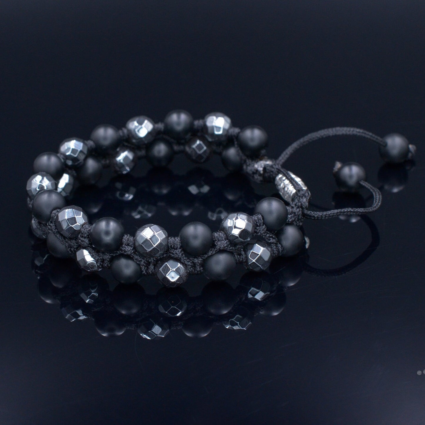 Men's Grey Hematite Bracelet Double Row Macrame Bracelet Black Onyx Beaded Bracelet Stone Bracelet Adjustable Bracelet Gift for Men - Shamballa Bracelet - Birthstone Bracelet - Gemstone Bracelet Men - Chakra Bracelet - Macrame Bracelet - Healing Bracelet - Valinde