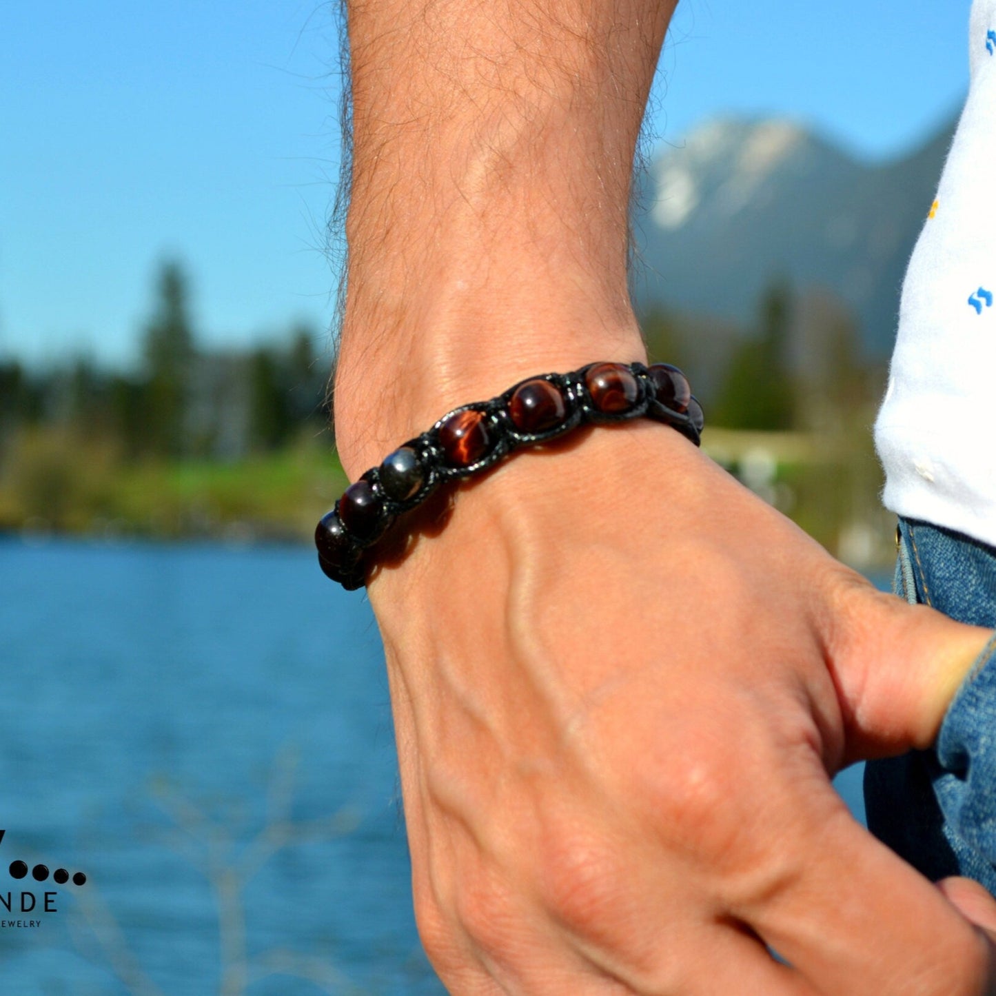Men's Red Tiger's Eye Gemstone Bracelet Hematite Bead Bracelet Gift for Men Macrame Adjustable Bracelet Stone Bracelet Father's Day Gift - Shamballa Bracelet - Mantra Bracelet - Birthstone Bracelet - Gemstone Bracelet Men - Chakra Bracelet - Macrame Bracelet - Healing Bracelet - Valinde