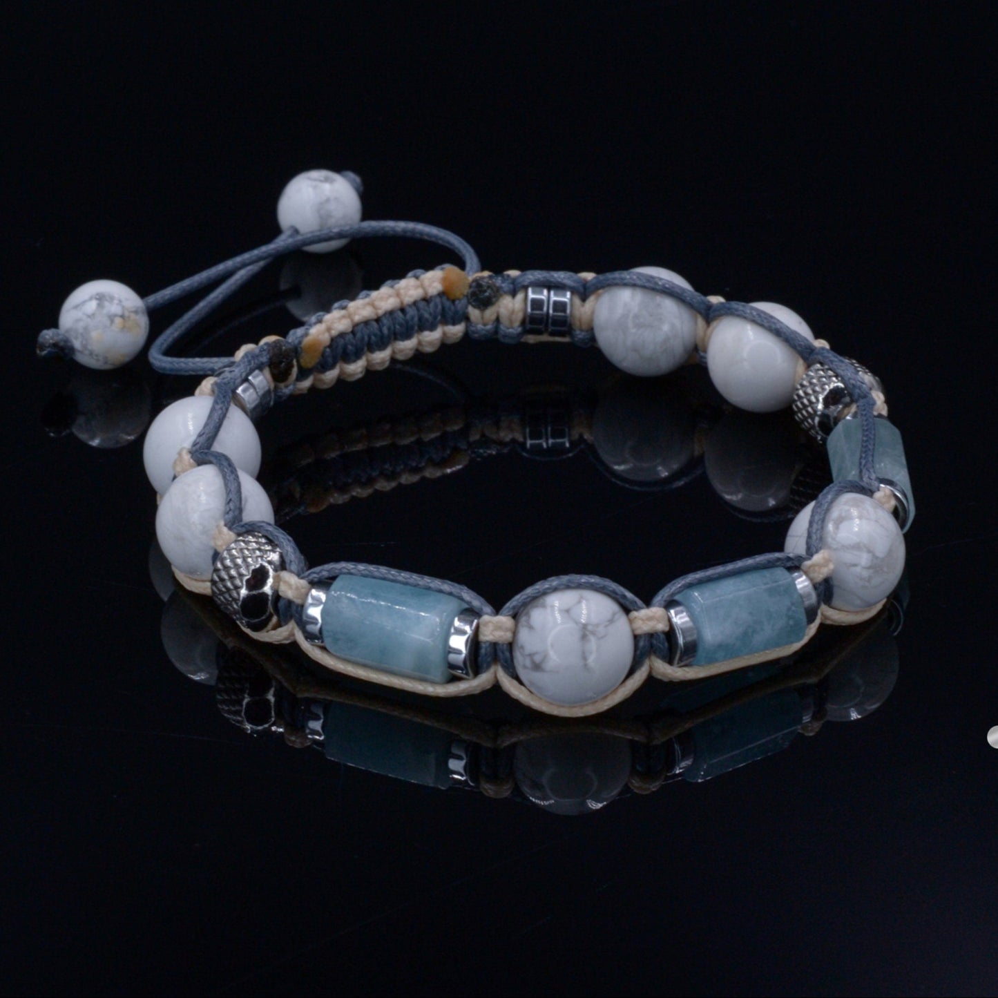 Aquamarine Bracelet Men - Men's Howlite Bracelet - Gift for Men - Crystal Bracelet- Steel Beads Bracelet - Man Adjustable Macrame Bracelet - Shamballa Bracelet - Mantra Bracelet - Birthstone Bracelet - Gemstone Bracelet Men - Chakra Bracelet - Macrame Bracelet - Healing Bracelet - Valinde