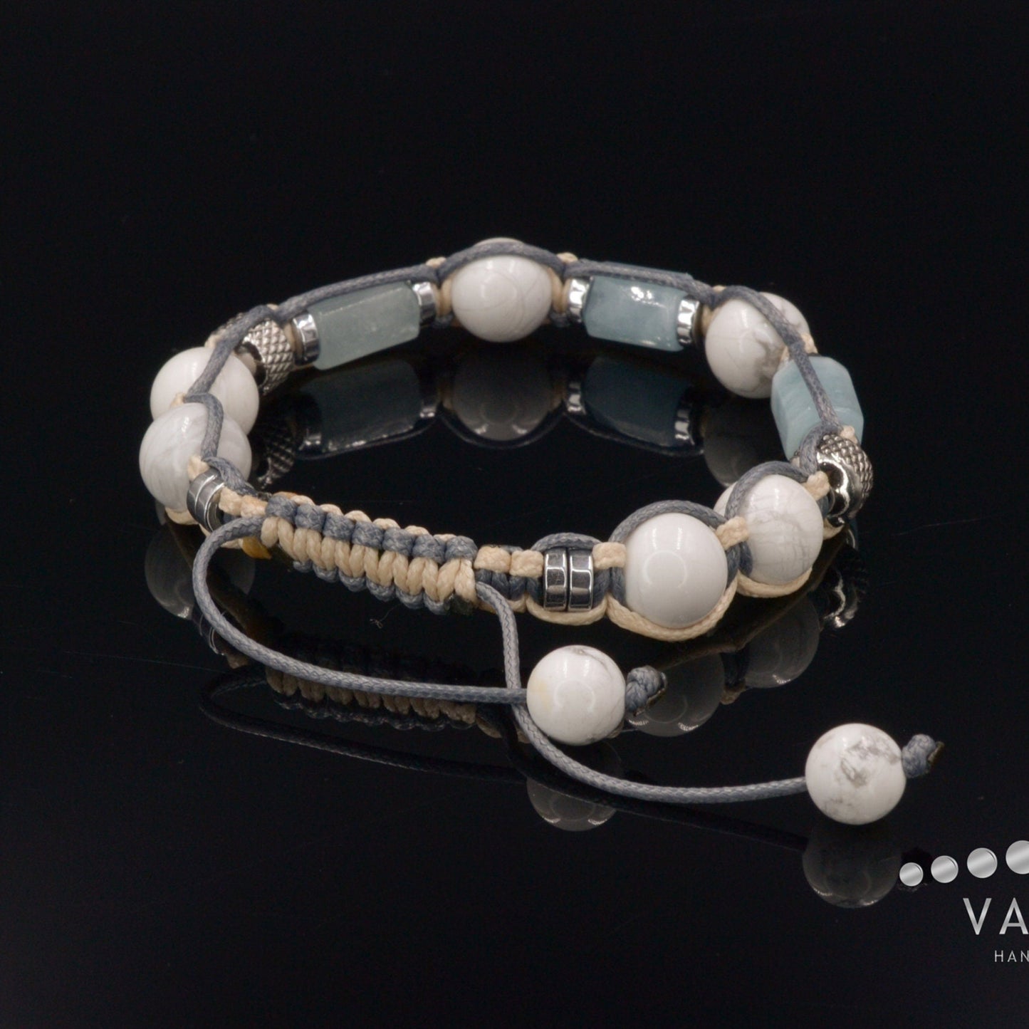 Aquamarine Bracelet Men - Men's Howlite Bracelet - Gift for Men - Crystal Bracelet- Steel Beads Bracelet - Man Adjustable Macrame Bracelet - Shamballa Bracelet - Mantra Bracelet - Birthstone Bracelet - Gemstone Bracelet Men - Chakra Bracelet - Macrame Bracelet - Healing Bracelet - Valinde