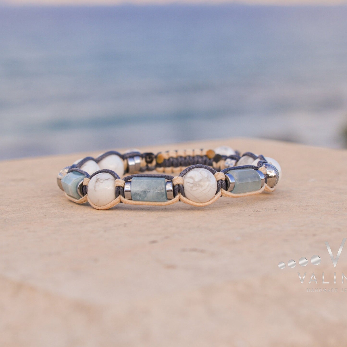 Aquamarine Bracelet Men - Men's Howlite Bracelet - Gift for Men - Crystal Bracelet- Steel Beads Bracelet - Man Adjustable Macrame Bracelet - Shamballa Bracelet - Mantra Bracelet - Birthstone Bracelet - Gemstone Bracelet Men - Chakra Bracelet - Macrame Bracelet - Healing Bracelet - Valinde
