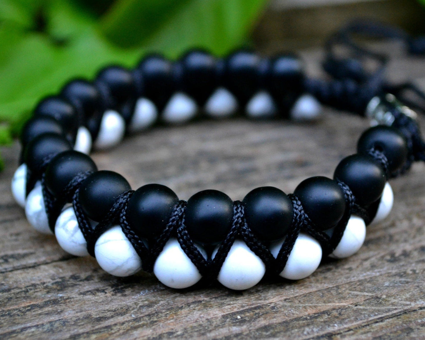 White Howlite & Onyx Bracelet, Men's Double Row Bracelet, Gemstone Bracelet, Beaded Bracelet, Gift for Men,Macrame Bracelet For Men - Shamballa Bracelet - Mantra Bracelet - Yoga Bracelet - Birthstone Bracelet - Gemstone Bracelet Men - Chakra Bracelet - Macrame Bracelet - Healing Bracelet - Gift for Father - Gift For Men - Valinde