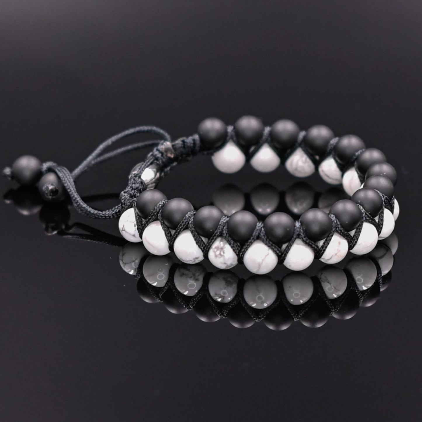 White Howlite & Onyx Bracelet, Men's Double Row Bracelet, Gemstone Bracelet, Beaded Bracelet, Gift for Men,Macrame Bracelet For Men - Shamballa Bracelet - Mantra Bracelet - Yoga Bracelet - Birthstone Bracelet - Gemstone Bracelet Men - Chakra Bracelet - Macrame Bracelet - Healing Bracelet - Gift for Father - Gift For Men - Valinde