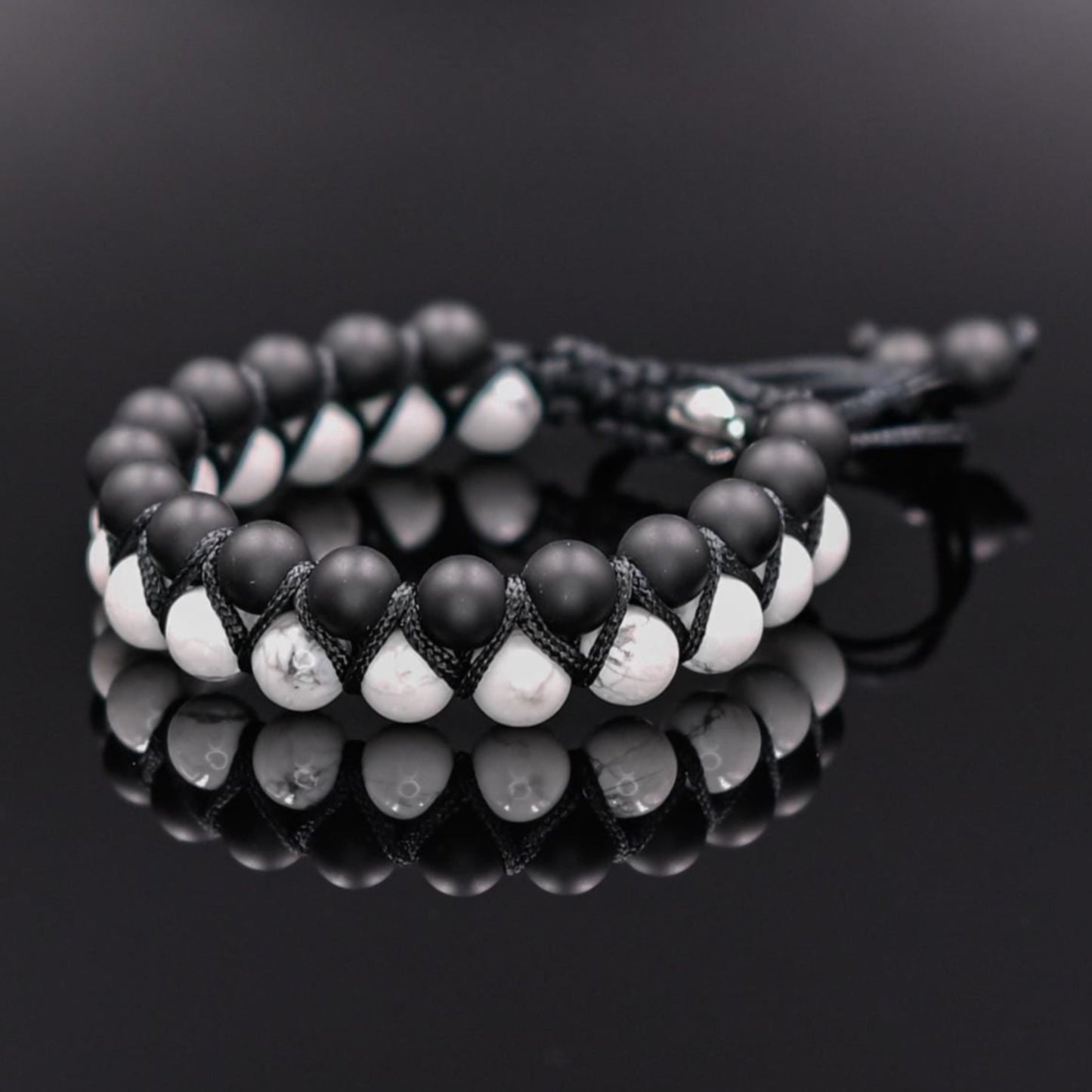 White Howlite & Onyx Bracelet, Men's Double Row Bracelet, Gemstone Bracelet, Beaded Bracelet, Gift for Men,Macrame Bracelet For Men - Shamballa Bracelet - Mantra Bracelet - Yoga Bracelet - Birthstone Bracelet - Gemstone Bracelet Men - Chakra Bracelet - Macrame Bracelet - Healing Bracelet - Gift for Father - Gift For Men - Valinde