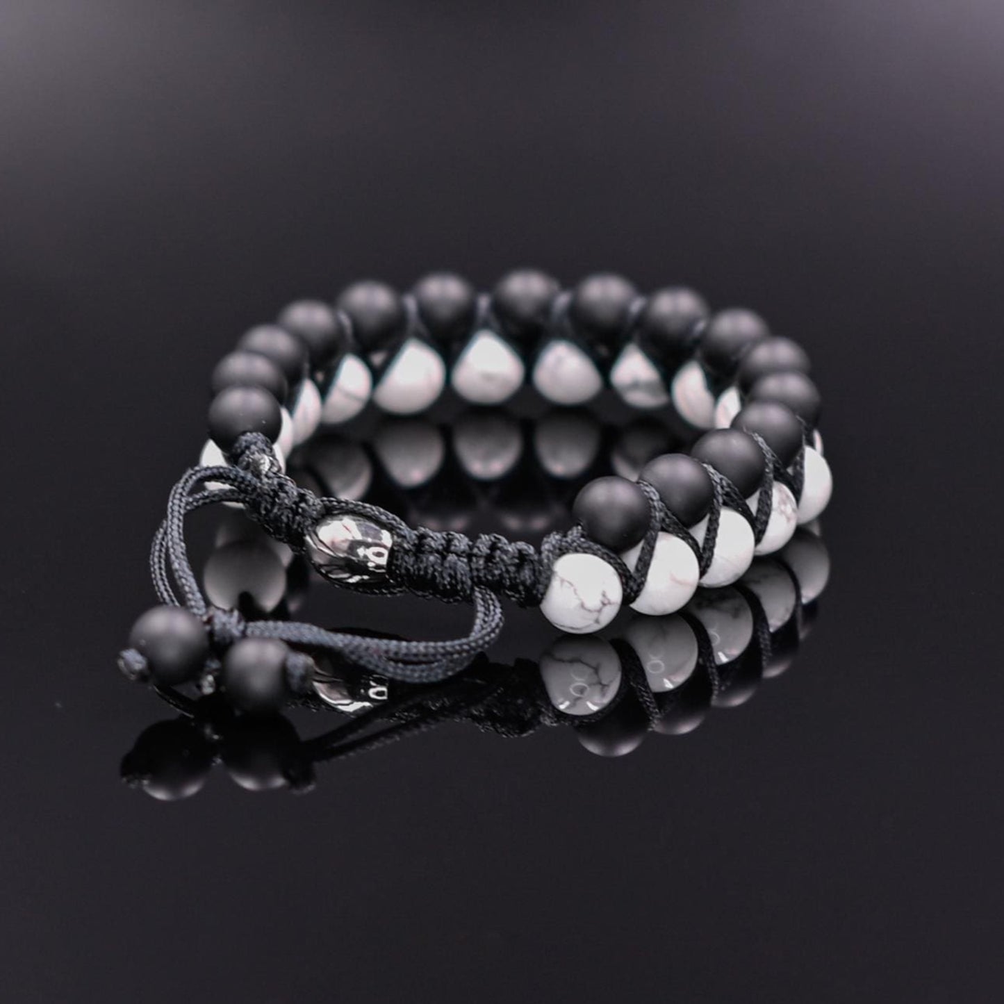 White Howlite & Onyx Bracelet, Men's Double Row Bracelet, Gemstone Bracelet, Beaded Bracelet, Gift for Men,Macrame Bracelet For Men - Shamballa Bracelet - Mantra Bracelet - Yoga Bracelet - Birthstone Bracelet - Gemstone Bracelet Men - Chakra Bracelet - Macrame Bracelet - Healing Bracelet - Gift for Father - Gift For Men - Valinde