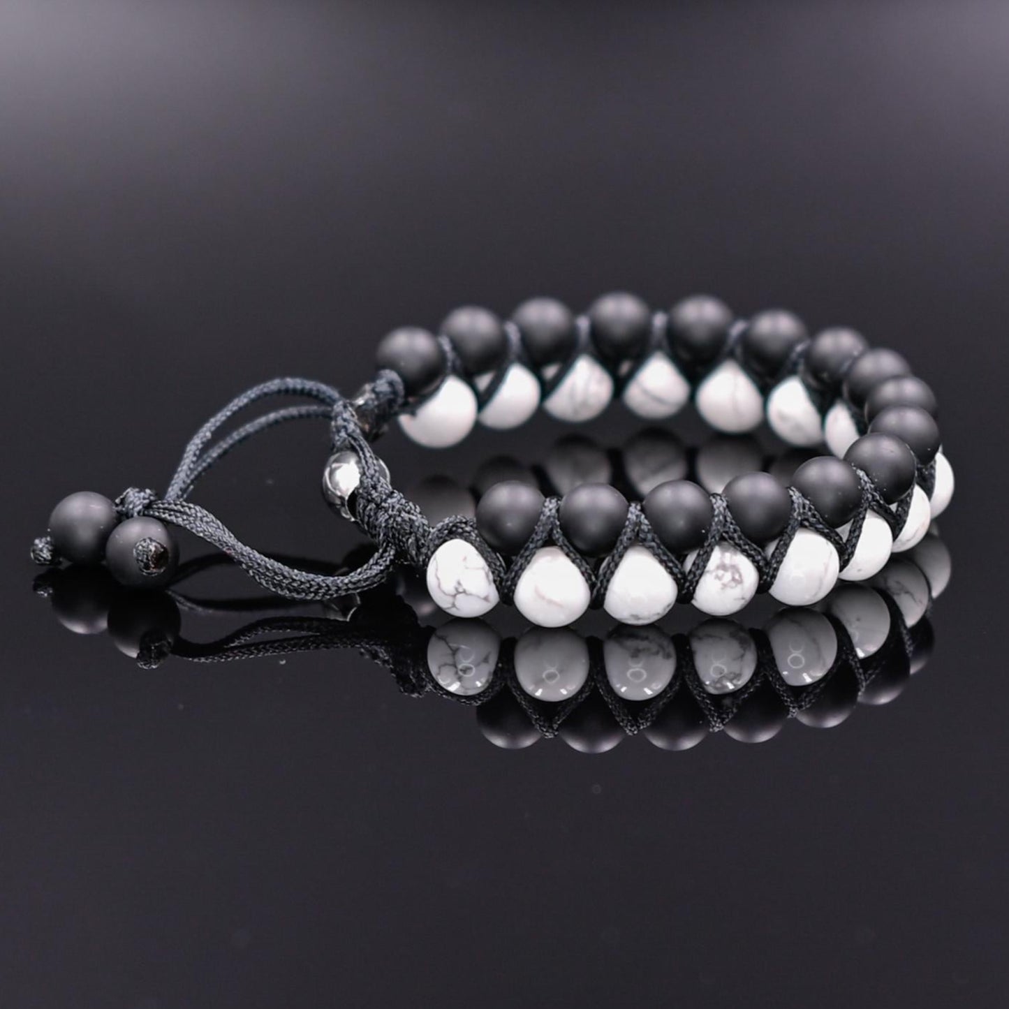 White Howlite & Onyx Bracelet, Men's Double Row Bracelet, Gemstone Bracelet, Beaded Bracelet, Gift for Men,Macrame Bracelet For Men - Shamballa Bracelet - Mantra Bracelet - Yoga Bracelet - Birthstone Bracelet - Gemstone Bracelet Men - Chakra Bracelet - Macrame Bracelet - Healing Bracelet - Gift for Father - Gift For Men - Valinde