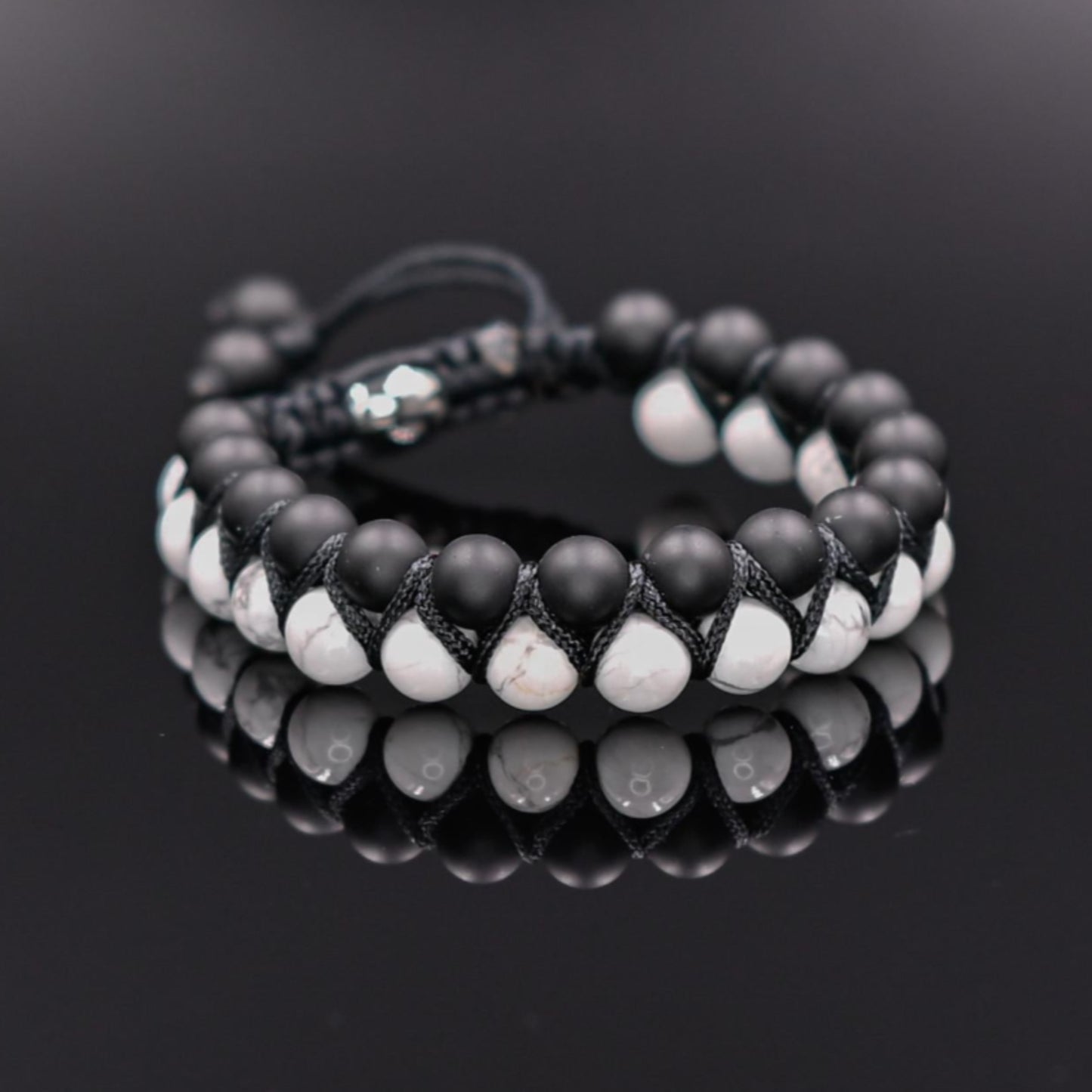 White Howlite & Onyx Bracelet, Men's Double Row Bracelet, Gemstone Bracelet, Beaded Bracelet, Gift for Men,Macrame Bracelet For Men - Shamballa Bracelet - Mantra Bracelet - Yoga Bracelet - Birthstone Bracelet - Gemstone Bracelet Men - Chakra Bracelet - Macrame Bracelet - Healing Bracelet - Gift for Father - Gift For Men - Valinde