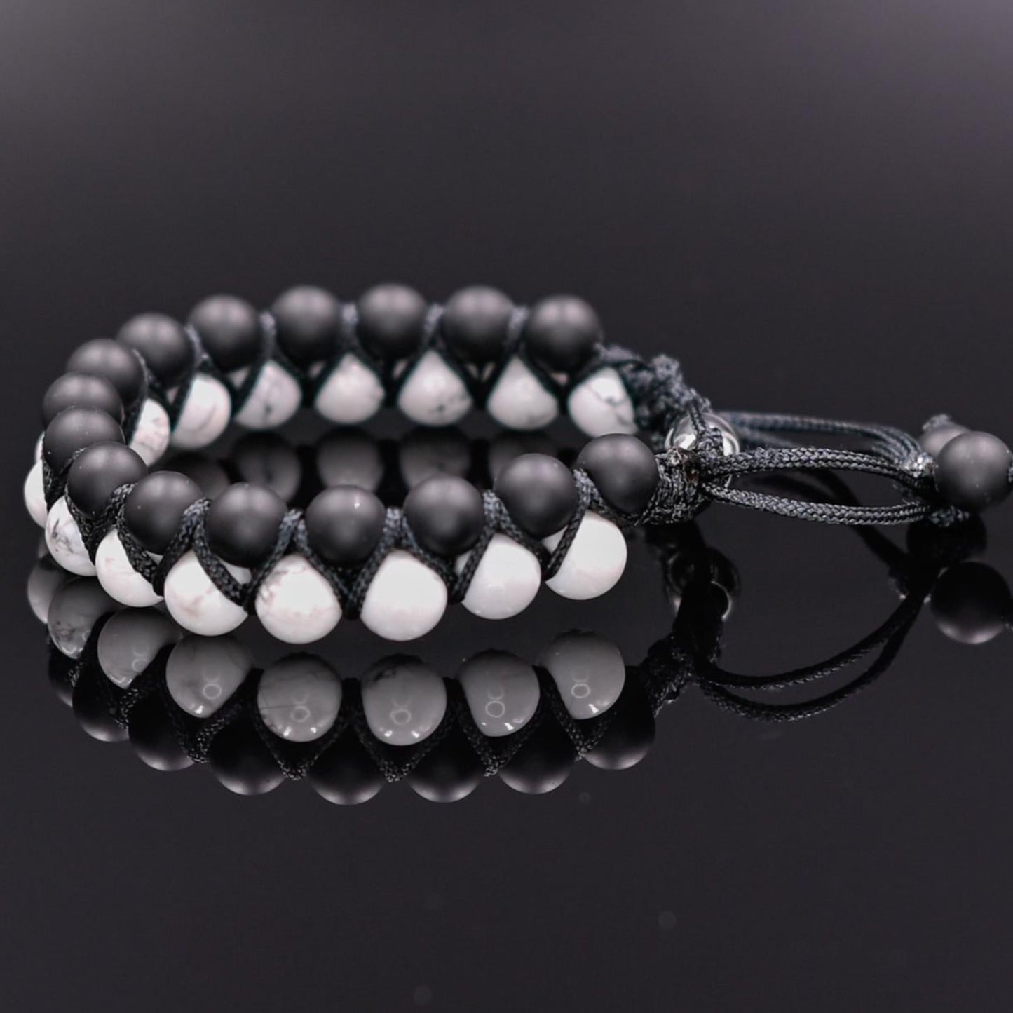 White Howlite & Onyx Bracelet, Men's Double Row Bracelet, Gemstone Bracelet, Beaded Bracelet, Gift for Men,Macrame Bracelet For Men - Shamballa Bracelet - Mantra Bracelet - Yoga Bracelet - Birthstone Bracelet - Gemstone Bracelet Men - Chakra Bracelet - Macrame Bracelet - Healing Bracelet - Gift for Father - Gift For Men - Valinde