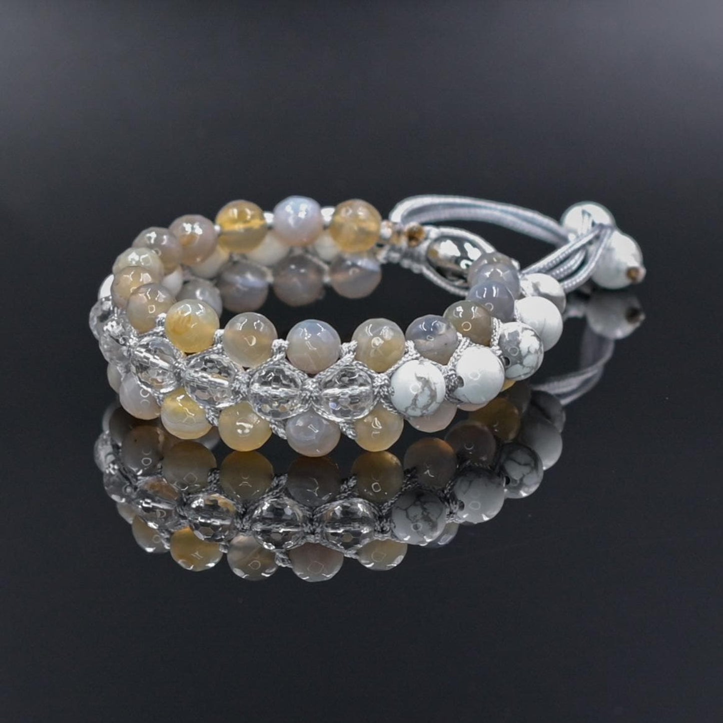 Men's White Howlite 3 Rows Bracelet Grey Agate Triple Bracelet Crystal Bracelet Gift for Men Macrame Stone Bracelet Adjustable Bracelet - Shamballa Bracelet - Gift for Father - Yoga Bracelet - Protection Bracelet - Birthstone Bracelet - Gemstone Bracelet Men - Chakra Bracelet - Macrame Bracelet - Healing Bracelet - Valinde