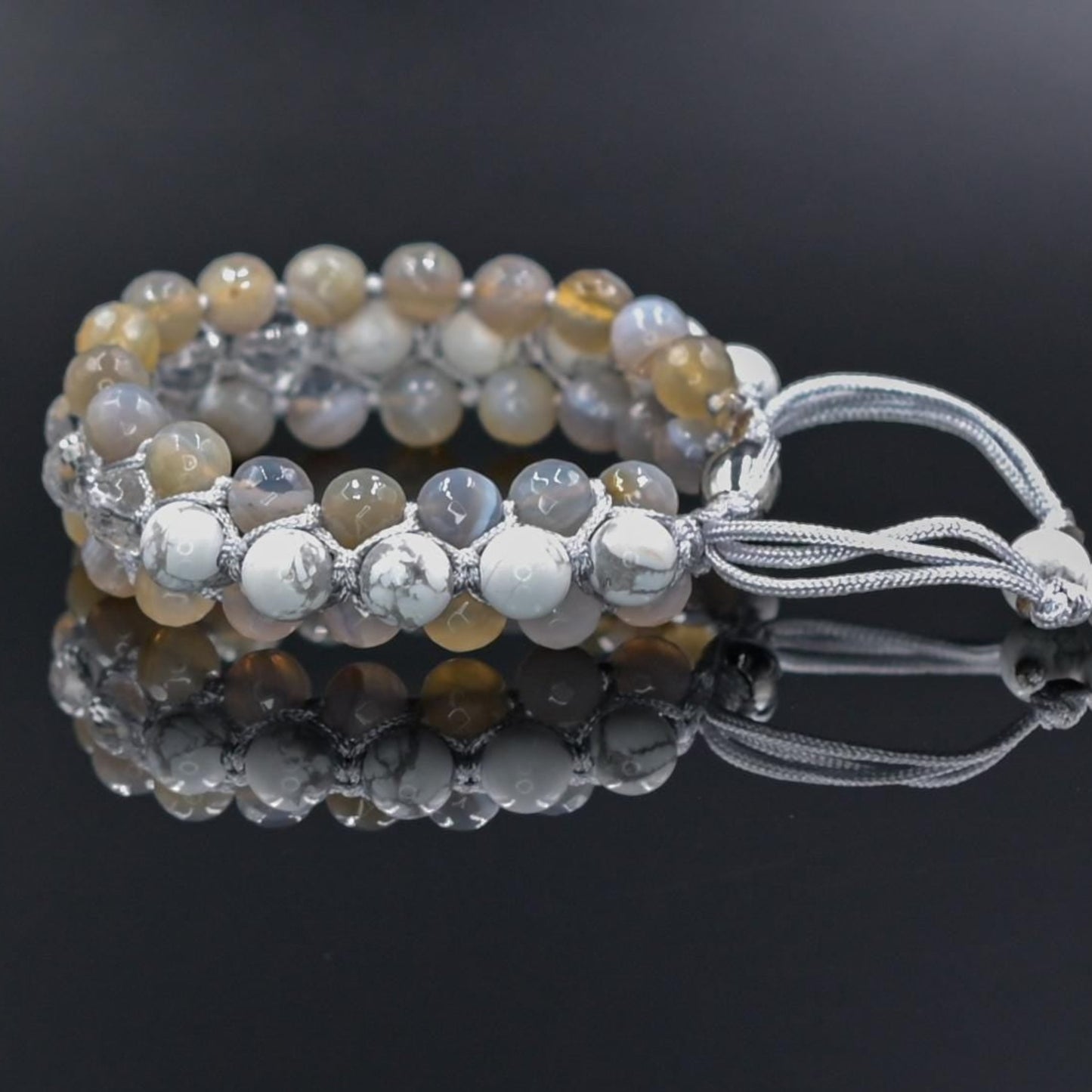 Men's White Howlite 3 Rows Bracelet Grey Agate Triple Bracelet Crystal Bracelet Gift for Men Macrame Stone Bracelet Adjustable Bracelet - Shamballa Bracelet - Gift for Father - Yoga Bracelet - Protection Bracelet - Birthstone Bracelet - Gemstone Bracelet Men - Chakra Bracelet - Macrame Bracelet - Healing Bracelet - Valinde