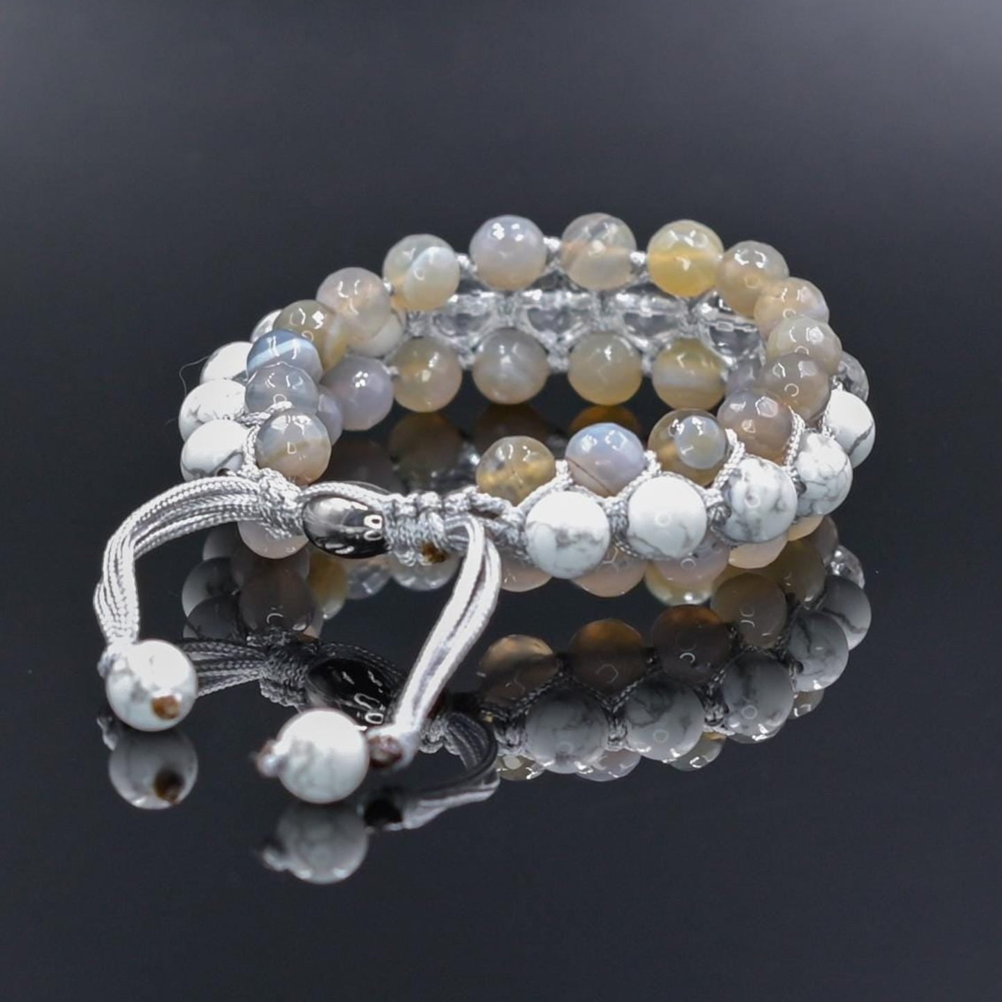 Men's White Howlite 3 Rows Bracelet Grey Agate Triple Bracelet Crystal Bracelet Gift for Men Macrame Stone Bracelet Adjustable Bracelet - Shamballa Bracelet - Gift for Father - Yoga Bracelet - Protection Bracelet - Birthstone Bracelet - Gemstone Bracelet Men - Chakra Bracelet - Macrame Bracelet - Healing Bracelet - Valinde