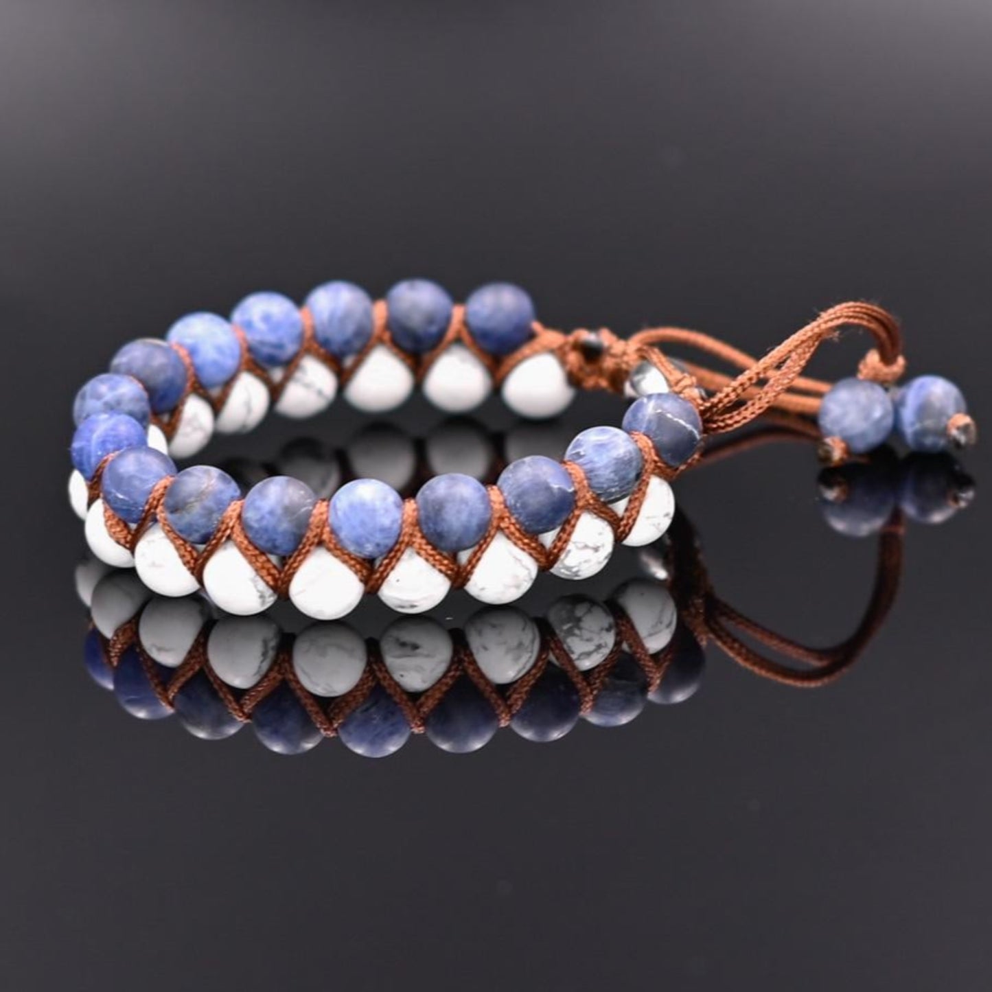 Men's Sodalite Bracelet Double Row Bracelet Howlite Bracelet Macrame Double Bracelet Gift for Men Adjustable Bracelet Crystal Bracelet - Shamballa Bracelet - Mantra Bracelet - Yoga Bracelet - Birthstone Bracelet - Gemstone Bracelet Men - Chakra Bracelet - Macrame Bracelet - Healing Bracelet - Gift for Father - Gift For Men - Valinde
