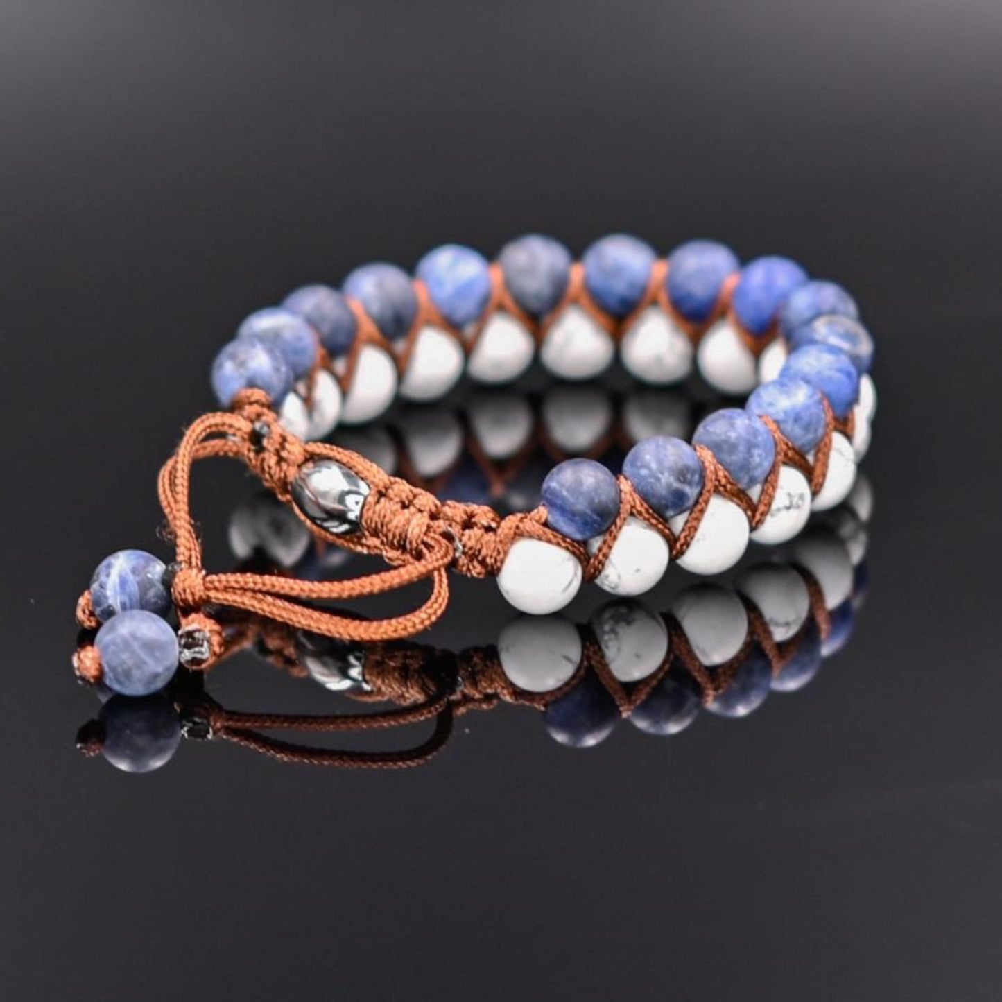 Men's Sodalite Bracelet Double Row Bracelet Howlite Bracelet Macrame Double Bracelet Gift for Men Adjustable Bracelet Crystal Bracelet - Shamballa Bracelet - Mantra Bracelet - Yoga Bracelet - Birthstone Bracelet - Gemstone Bracelet Men - Chakra Bracelet - Macrame Bracelet - Healing Bracelet - Gift for Father - Gift For Men - Valinde
