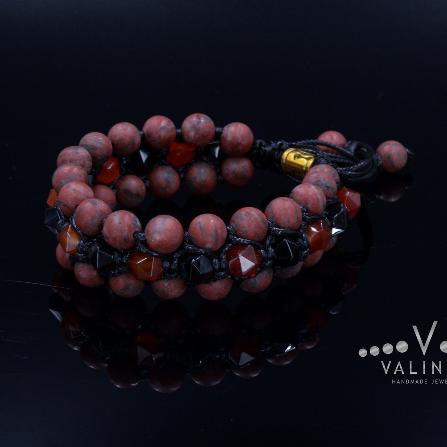 Men's Red Jasper Triple Bracelet Gift for Men Agate Crystal Bracelet 3 Rows Bracelet Adjustable Gemstone Bracelet Fire Agate Bracelet - Shamballa Bracelet - Birthstone Bracelet - Gemstone Bracelet Men - Chakra Bracelet - Macrame Bracelet - Healing Bracelet - Valinde