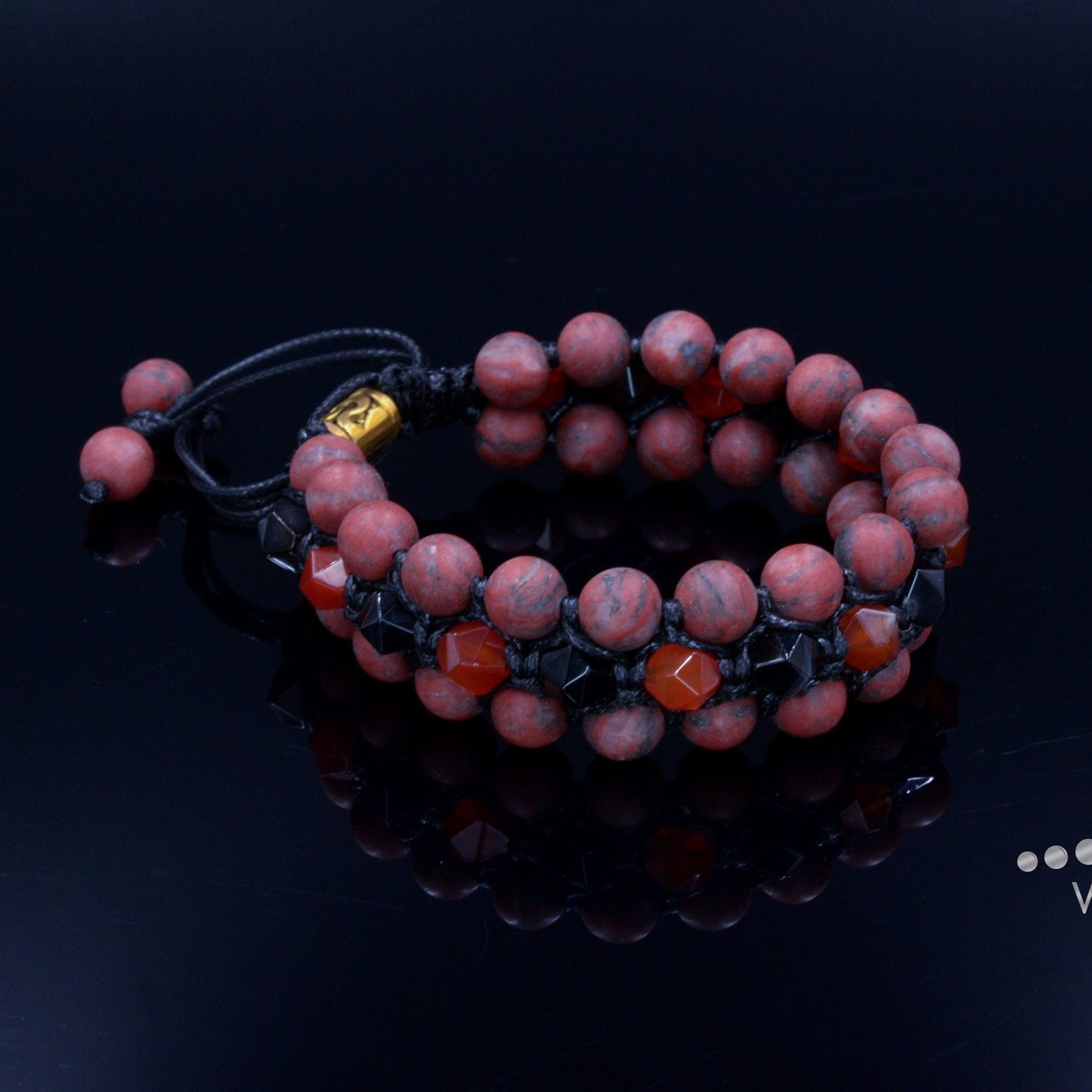Men's Red Jasper Triple Bracelet Gift for Men Agate Crystal Bracelet 3 Rows Bracelet Adjustable Gemstone Bracelet Fire Agate Bracelet - Shamballa Bracelet - Birthstone Bracelet - Gemstone Bracelet Men - Chakra Bracelet - Macrame Bracelet - Healing Bracelet - Valinde