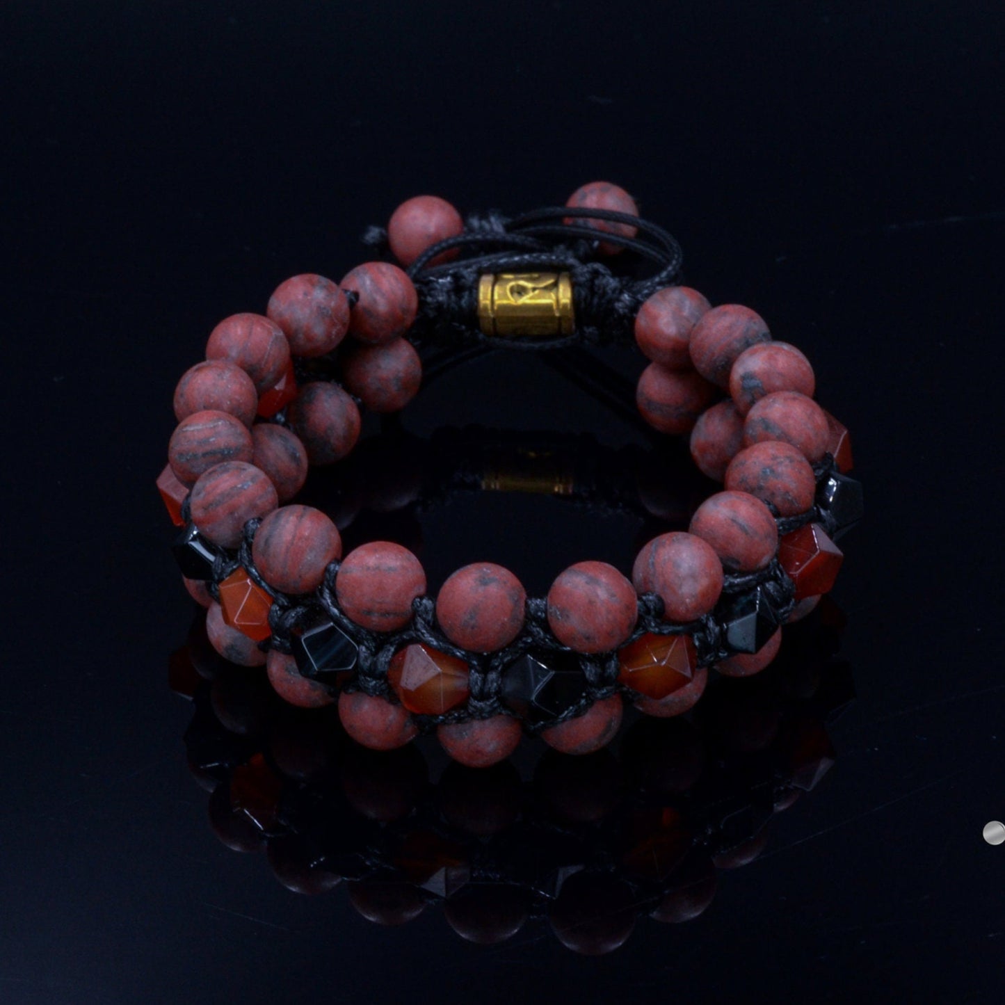 Men's Red Jasper Triple Bracelet Gift for Men Agate Crystal Bracelet 3 Rows Bracelet Adjustable Gemstone Bracelet Fire Agate Bracelet - Shamballa Bracelet - Birthstone Bracelet - Gemstone Bracelet Men - Chakra Bracelet - Macrame Bracelet - Healing Bracelet - Valinde