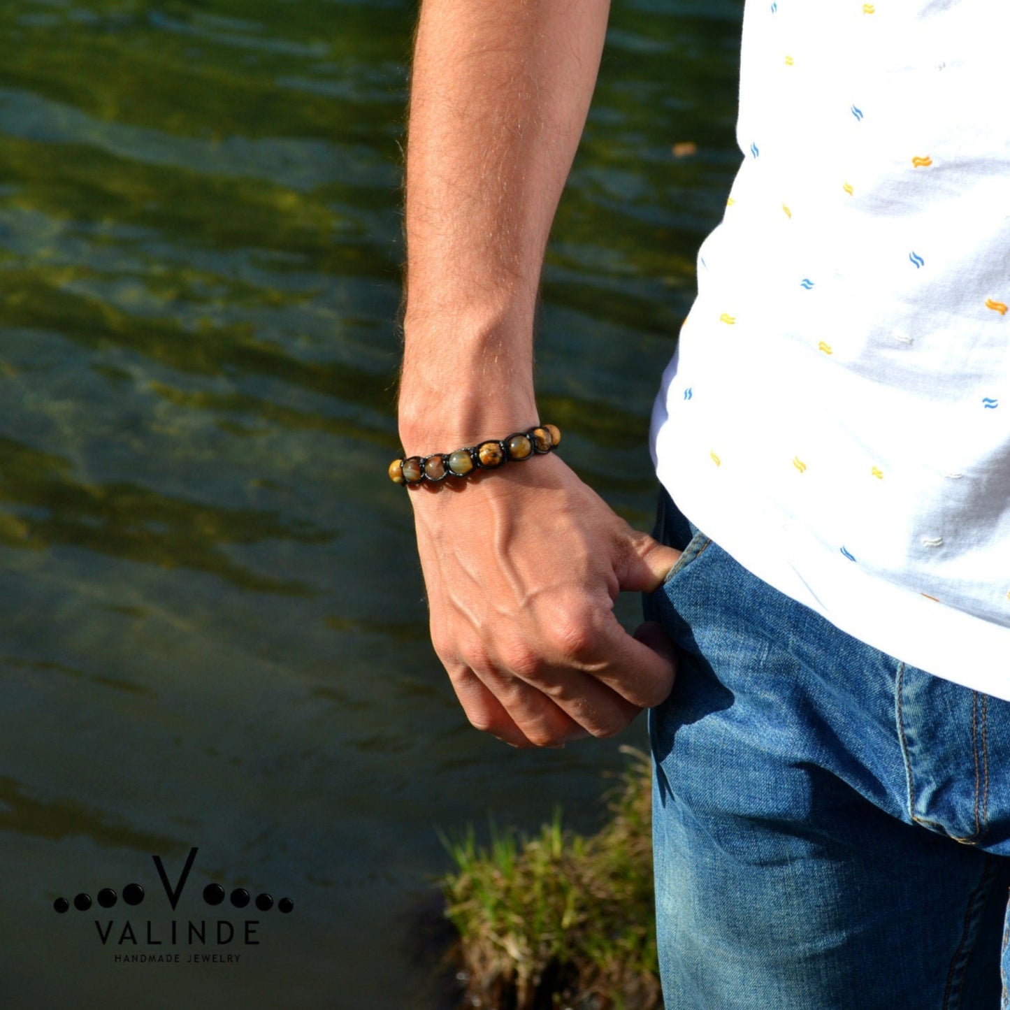 Men's Jasper Beaded Bracelet Brown Agate Bracelet Gift for Men Stone Bracelet Macrame Gemstone Bracelet Adjustable Bracelet Fathers Day Gift - Shamballa Bracelet - Mantra Bracelet - Birthstone Bracelet - Gemstone Bracelet Men - Chakra Bracelet - Macrame Bracelet - Healing Bracelet - Valinde