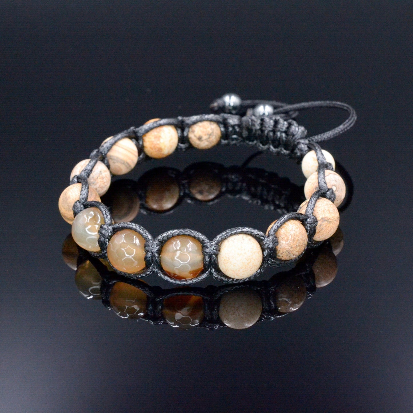 Men's Jasper Beaded Bracelet Brown Agate Bracelet Gift for Men Stone Bracelet Macrame Gemstone Bracelet Adjustable Bracelet Fathers Day Gift - Shamballa Bracelet - Mantra Bracelet - Birthstone Bracelet - Gemstone Bracelet Men - Chakra Bracelet - Macrame Bracelet - Healing Bracelet - Valinde