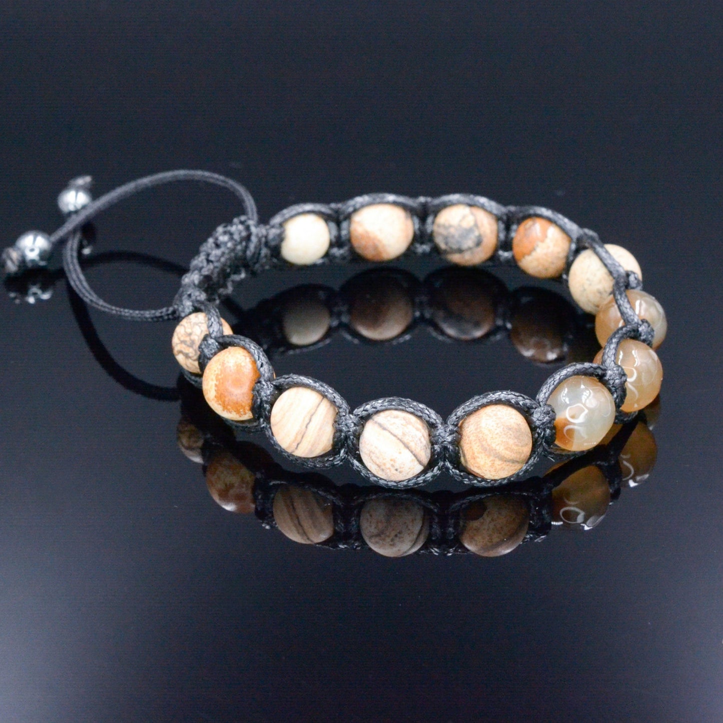 Men's Jasper Beaded Bracelet Brown Agate Bracelet Gift for Men Stone Bracelet Macrame Gemstone Bracelet Adjustable Bracelet Fathers Day Gift