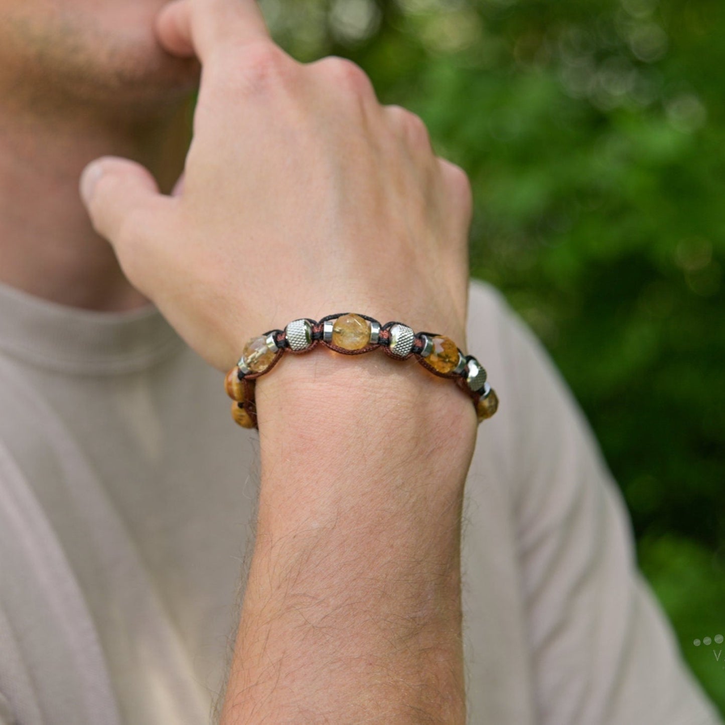 Citrine Jasper Bracelet, Men's Adjustable Stone Beaded Bracelet, Father's Day Gift, Gift for Men, Macrame Braided Bracelet, Steel Bracelet - Shamballa Bracelet - Birthstone Bracelet - Gemstone Bracelet Men - Chakra Bracelet