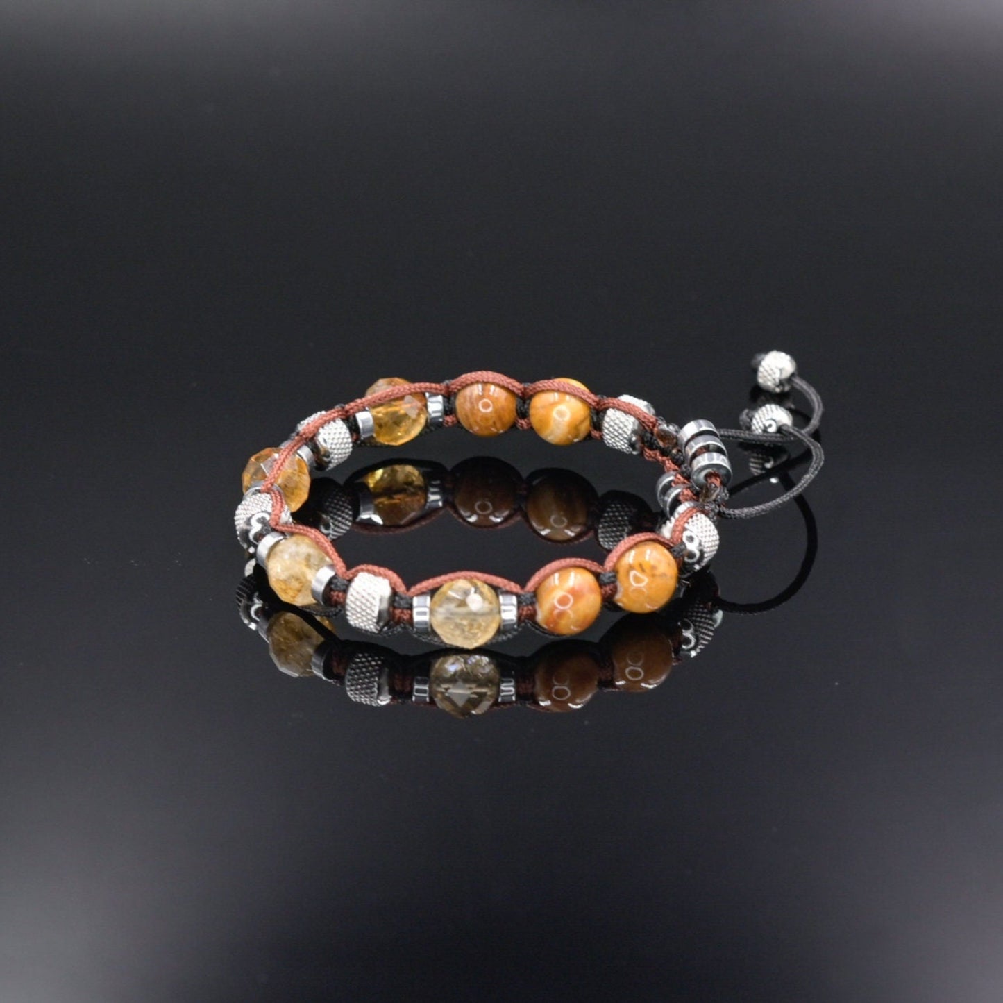 Citrine Jasper Bracelet, Men's Adjustable Stone Beaded Bracelet, Father's Day Gift, Gift for Men, Macrame Braided Bracelet, Steel Bracelet - Shamballa Bracelet - Birthstone Bracelet - Gemstone Bracelet Men - Chakra Bracelet