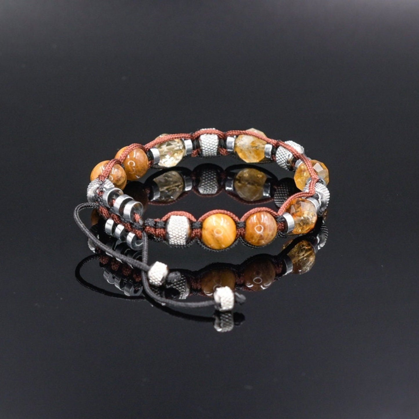 Citrine Jasper Bracelet, Men's Adjustable Stone Beaded Bracelet, Father's Day Gift, Gift for Men, Macrame Braided Bracelet, Steel Bracelet - Shamballa Bracelet - Birthstone Bracelet - Gemstone Bracelet Men - Chakra Bracelet
