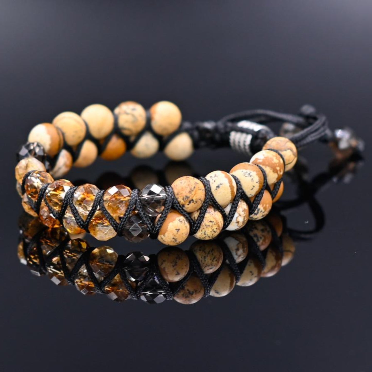 Men's Citrine Jasper Double Row Adjustable Bracelet, Father's Day Gift, Macrame Braided Bracelet, Quartz Crystal Bracelet, Gift for Men - Shamballa Bracelet - Birthstone Bracelet - Gemstone Bracelet Men - Chakra Bracelet - Macrame Bracelet - Healing Bracelet - Valinde